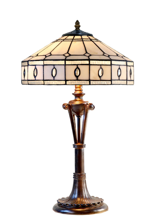 Large Art Deco Geometric Tiffany Table Lamp with Antique style Base