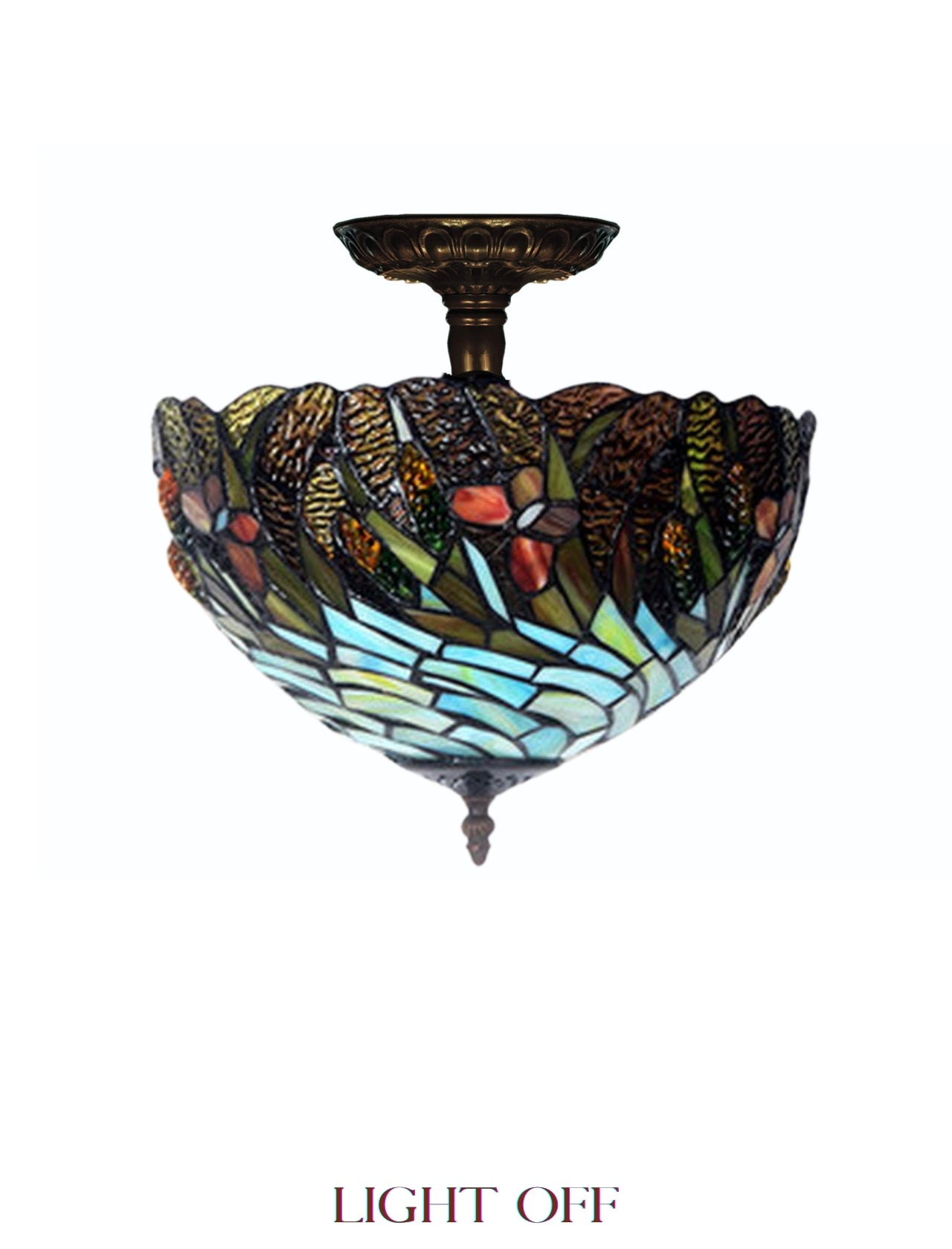 12"Golden Wheat Head Butterfly Tiffany Semi Flush Mount Ceiling Light 12"Golden Wheat Head Butterfly Tiffany Semi Flush Mount Ceiling Light