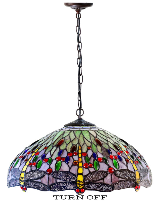 Large 18" Green Dragonfly Stained Glass Leadlight Tiffany Pendant Light