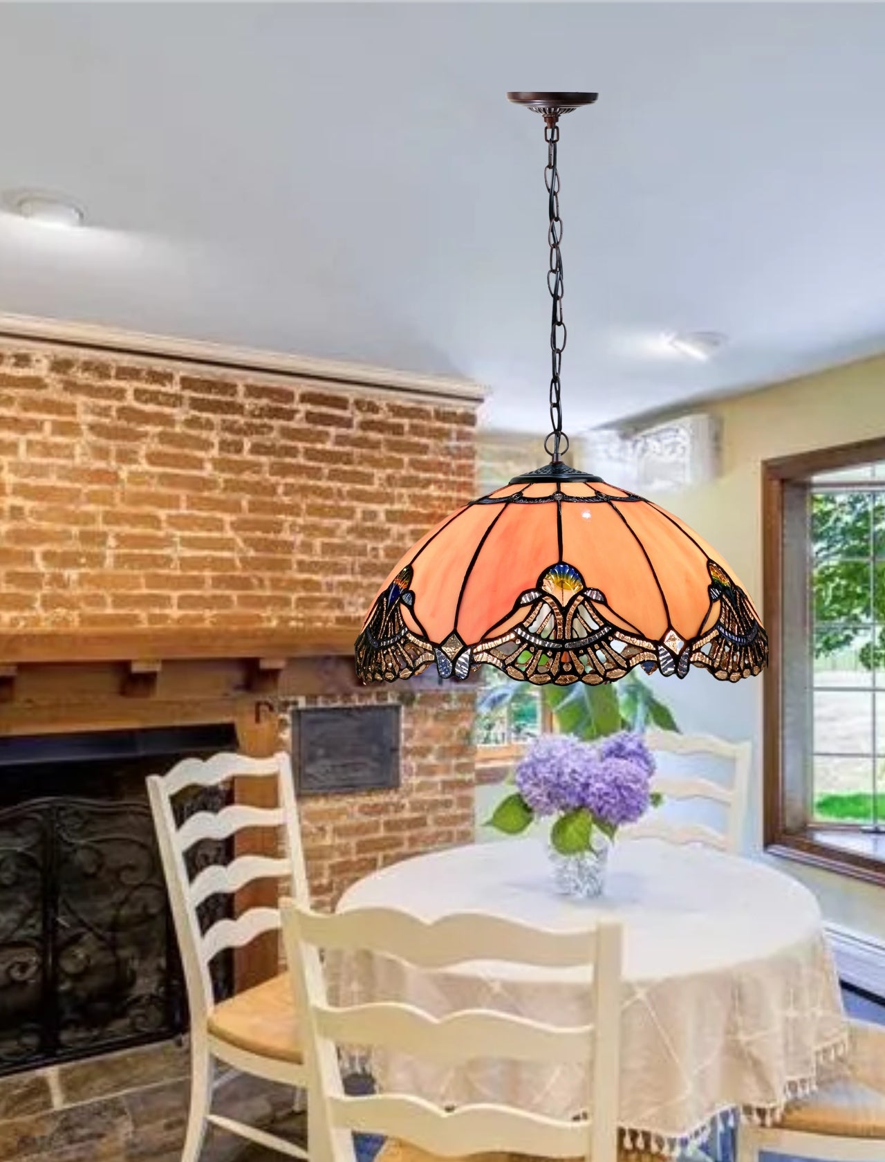 Large 16" Pink Rococo Style Tiffany Stained Glass Pendant Light Large 16" Pink Rococo Style Tiffany Stained Glass Pendant Light