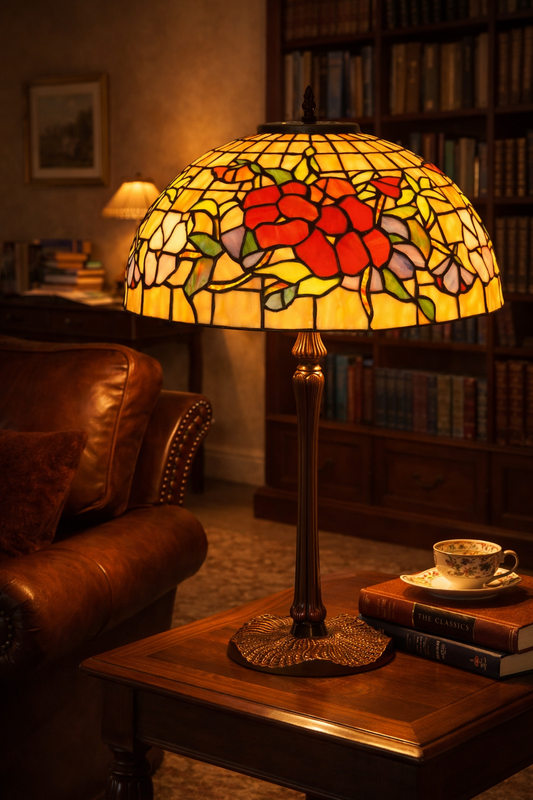 Legend Collection@Large 16" Pansy Stained Glass Tiffany Table Lamp