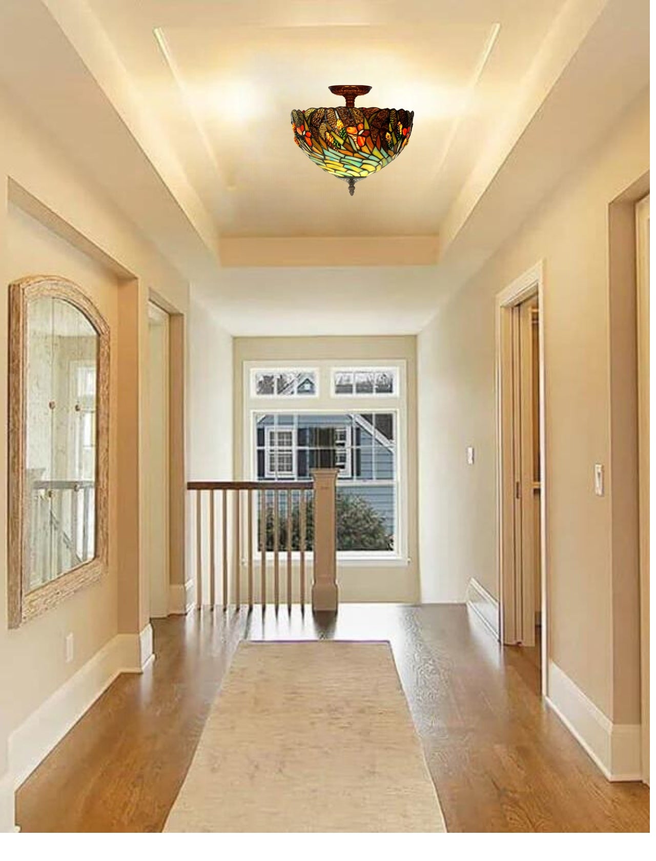 12"Golden Wheat Head Butterfly Tiffany Semi Flush Mount Ceiling Light 12"Golden Wheat Head Butterfly Tiffany Semi Flush Mount Ceiling Light