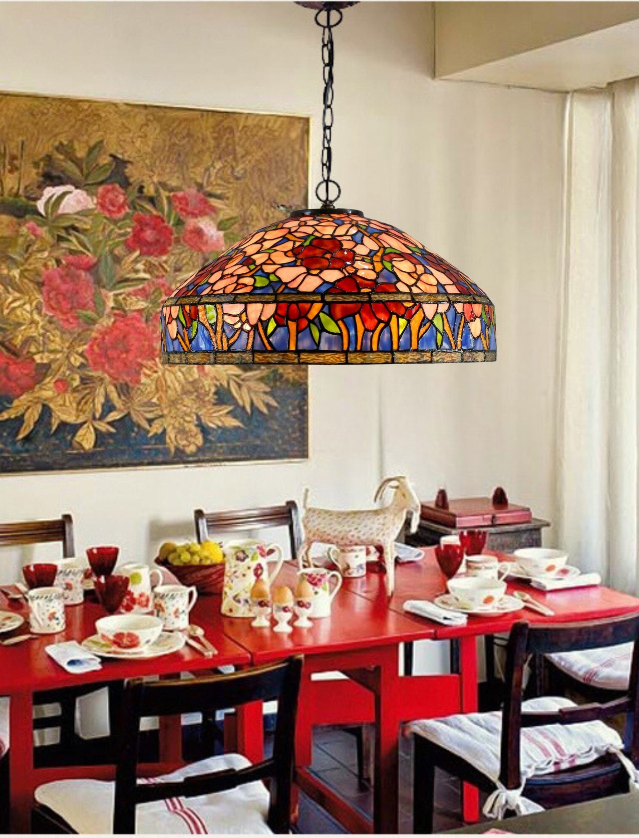 Timeless Collectio@ Large 18 inches Oriental Poppy Style Tiffany Pendant Light Timeless Collectio@ Large 18 inches Oriental Poppy Style Tiffany Pendant Light
