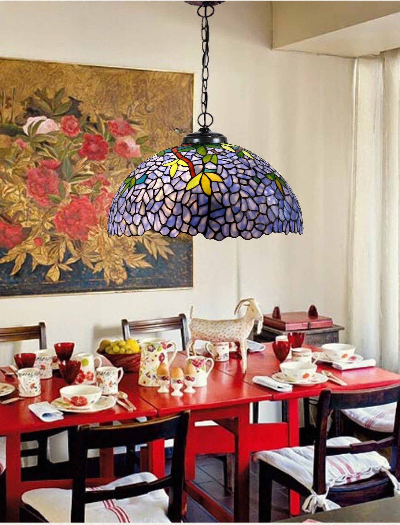 Timeless Collection@Large 17" Blue Wisteria Style Tiffany Pendant Light Timeless Collection@Large 17" Blue Wisteria Style Tiffany Pendant Light