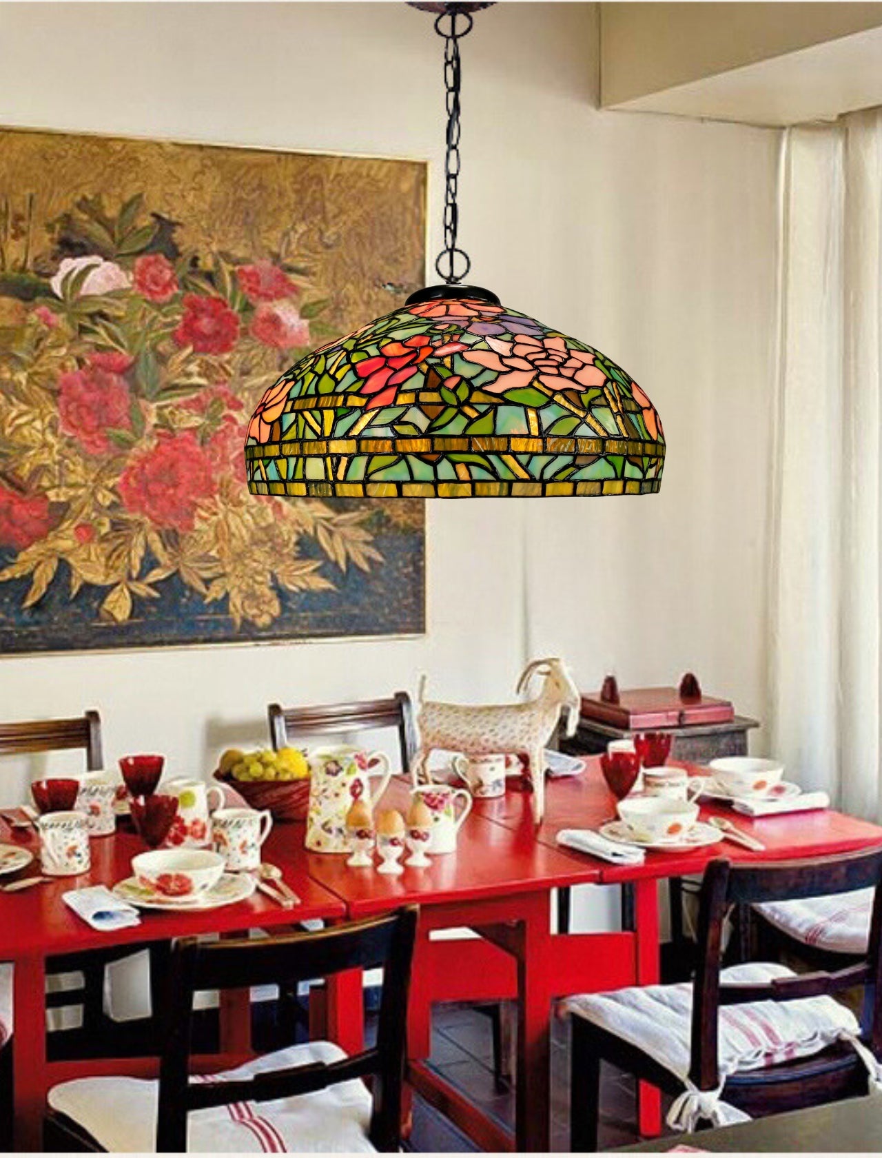 Timeless Collectio@ Large 18 inches Peony Style Tiffany Pendant Light Timeless Collectio@ Large 18 inches Peony Style Tiffany Pendant Light