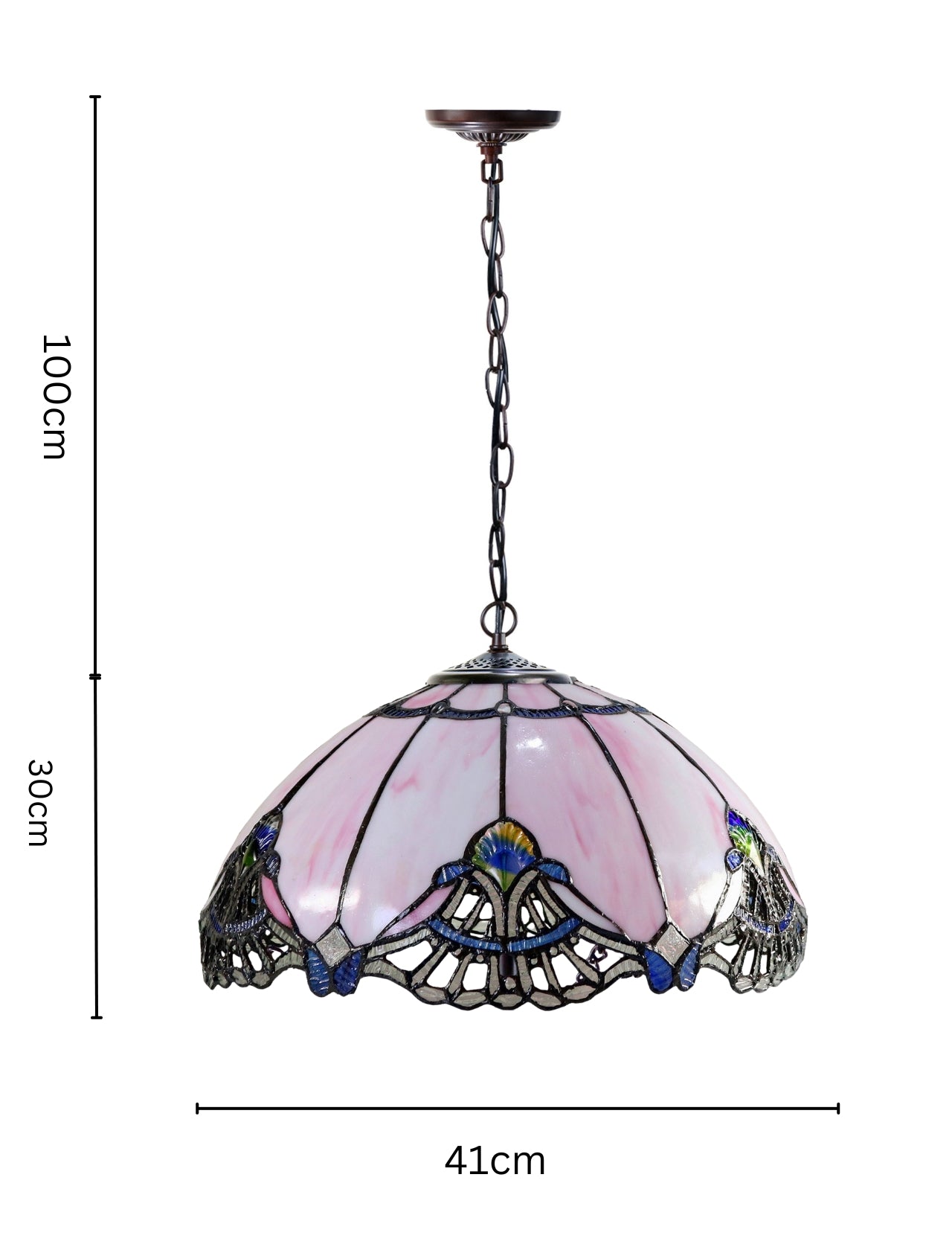 Large 16" Pink Rococo Style Tiffany Stained Glass Pendant Light Large 16" Pink Rococo Style Tiffany Stained Glass Pendant Light