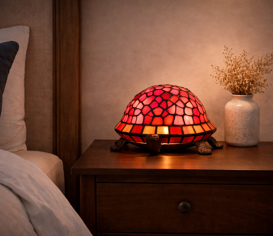 Cute Red Turtle Tiffany Leadlight Art Deco Stained Glass Accent Lamp