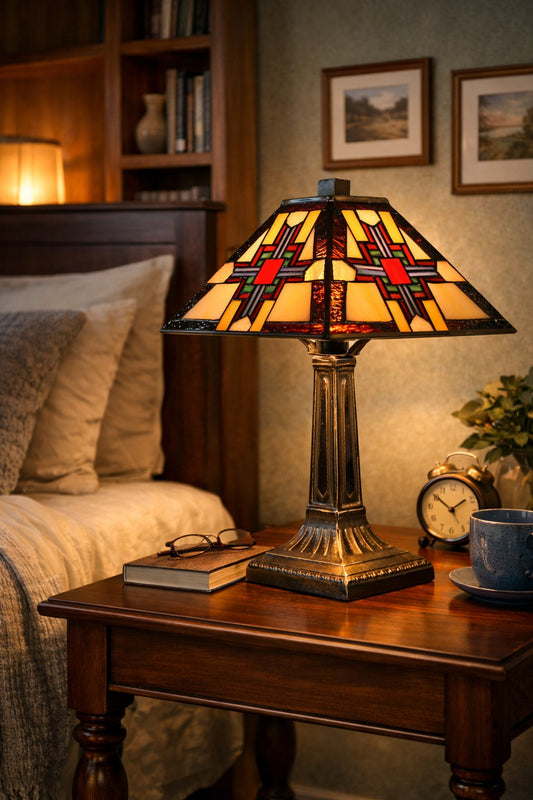 Classical 9"Square Shade Mission Style Mini Tiffany Desk Lamp