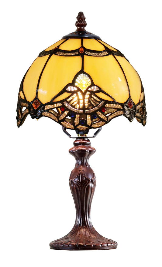 Elegant 8" Beige Baroque Style Tiffany Mini Lamp