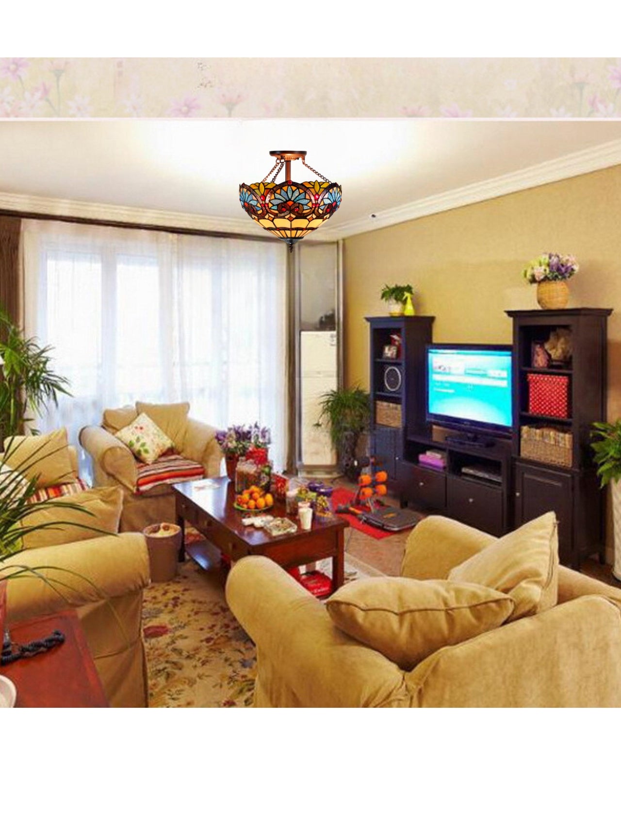 14" Boheme style Tiffany  Uplighter Ceiling Light *Perfect for low ceilings 14" Boheme style Tiffany  Uplighter Ceiling Light *Perfect for low ceilings