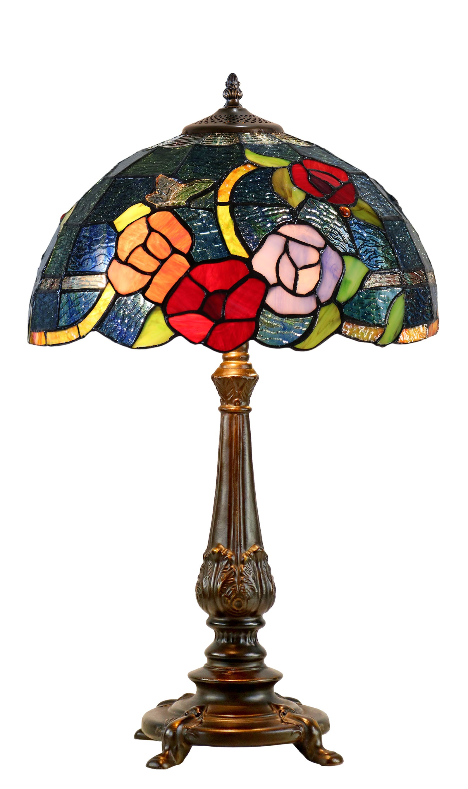 Large  Red Purple Yellow Rose Style Tiffany Table Lamp Large  Red Purple Yellow Rose Style Tiffany Table Lamp
