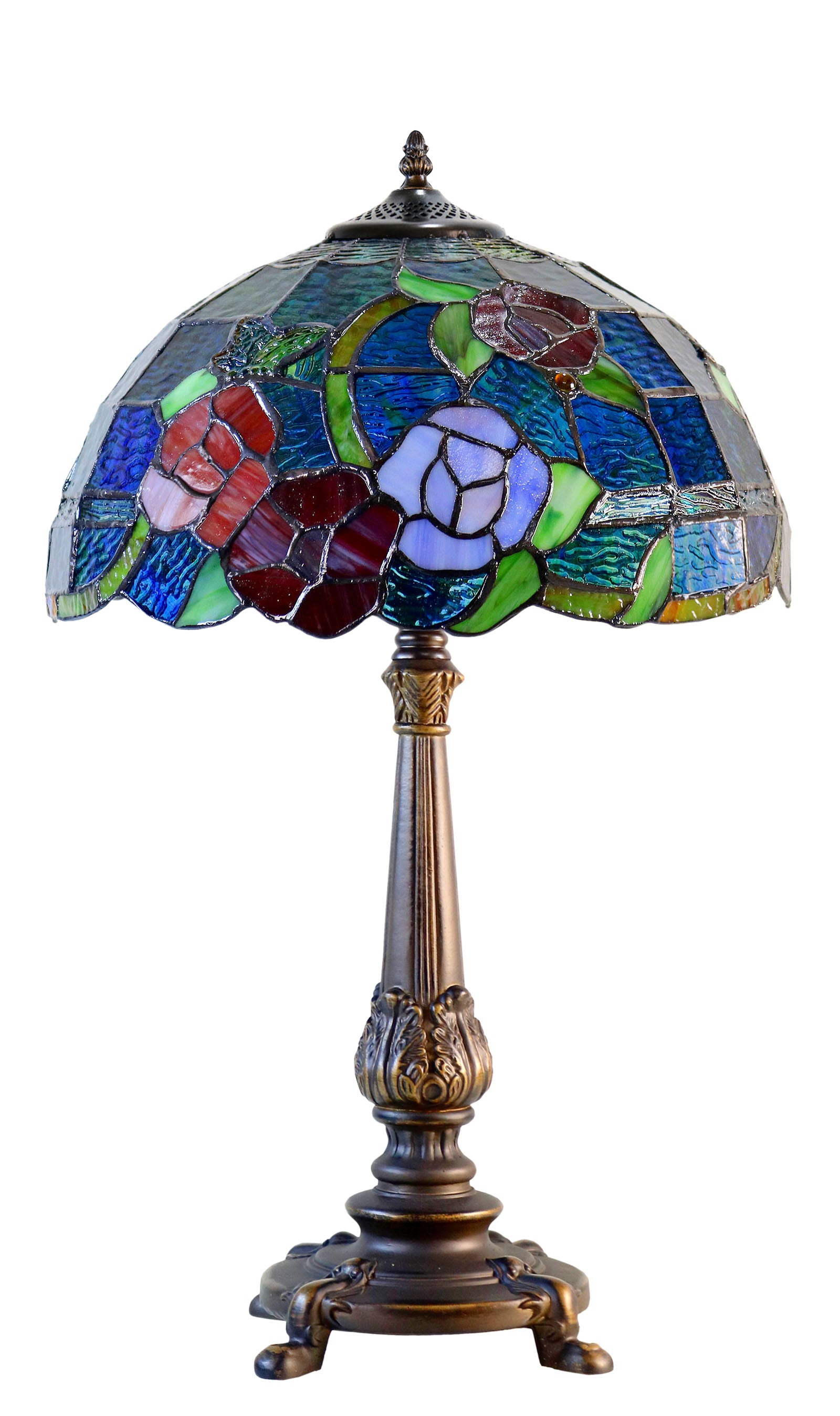 Large  Red Purple Yellow Rose Style Tiffany Table Lamp Large  Red Purple Yellow Rose Style Tiffany Table Lamp