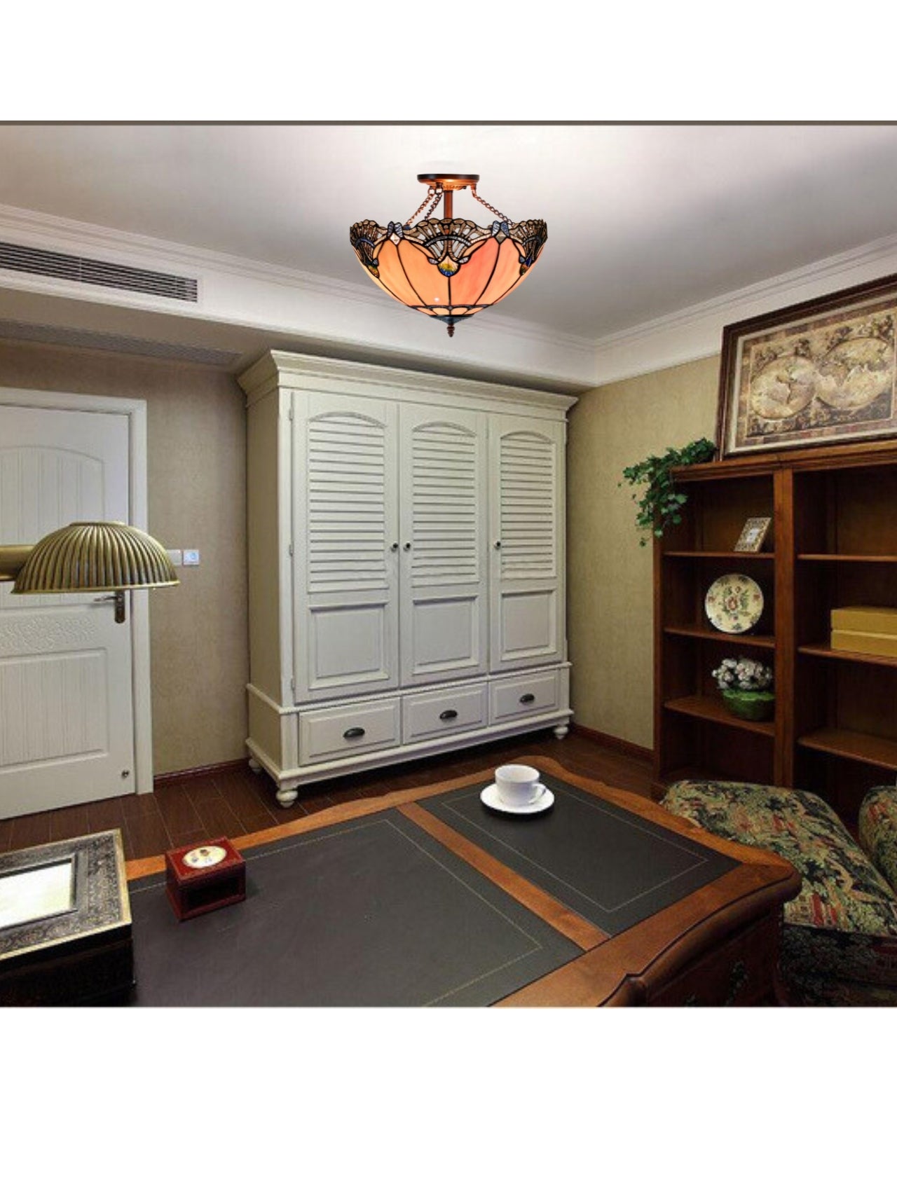 Large 16" Pink Rococo Style Tiffany  Uplighter Ceiling Light *Perfect for low ceilings Large 16" Pink Rococo Style Tiffany  Uplighter Ceiling Light *Perfect for low ceilings