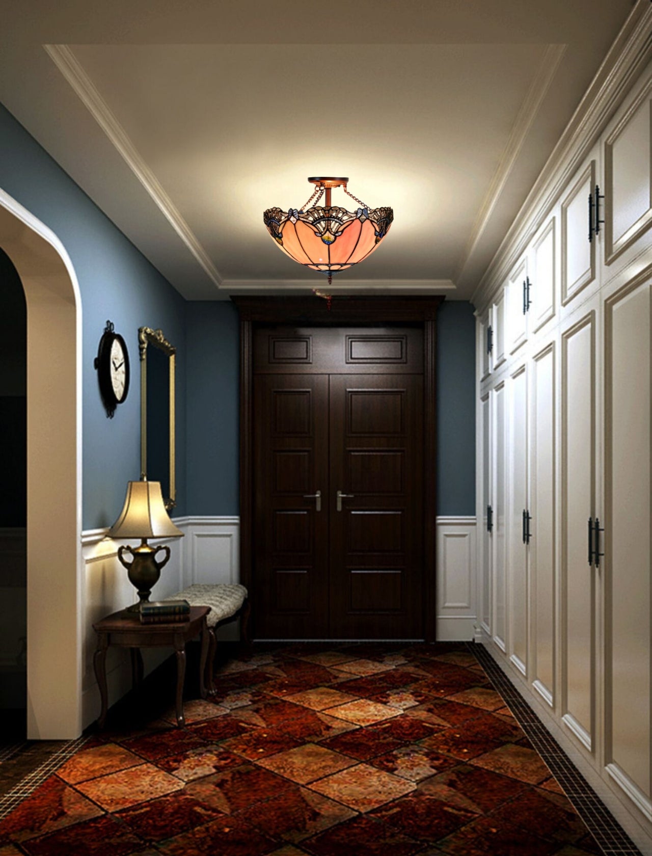 Large 16" Pink Rococo Style Tiffany  Uplighter Ceiling Light *Perfect for low ceilings Large 16" Pink Rococo Style Tiffany  Uplighter Ceiling Light *Perfect for low ceilings