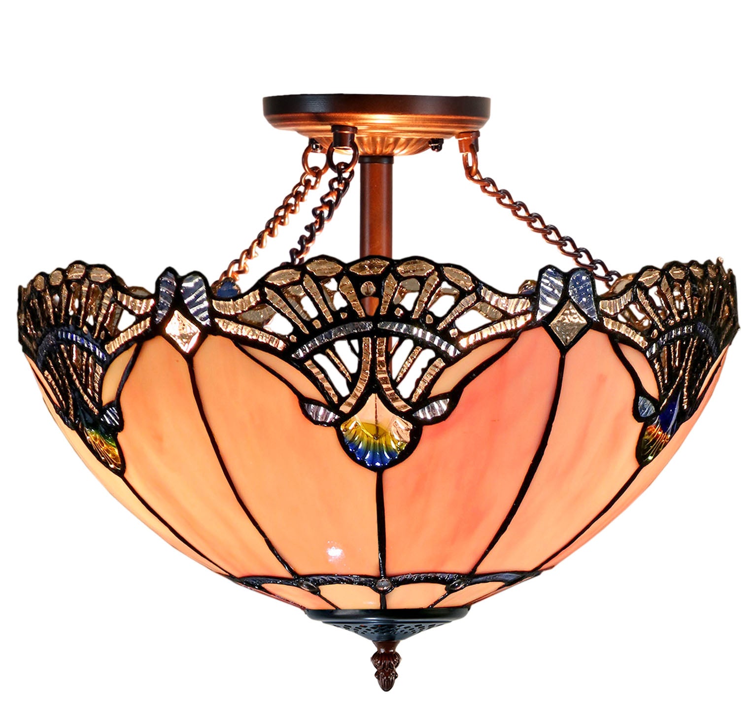 Large 16" Pink Rococo Style Tiffany  Uplighter Ceiling Light *Perfect for low ceilings Large 16" Pink Rococo Style Tiffany  Uplighter Ceiling Light *Perfect for low ceilings