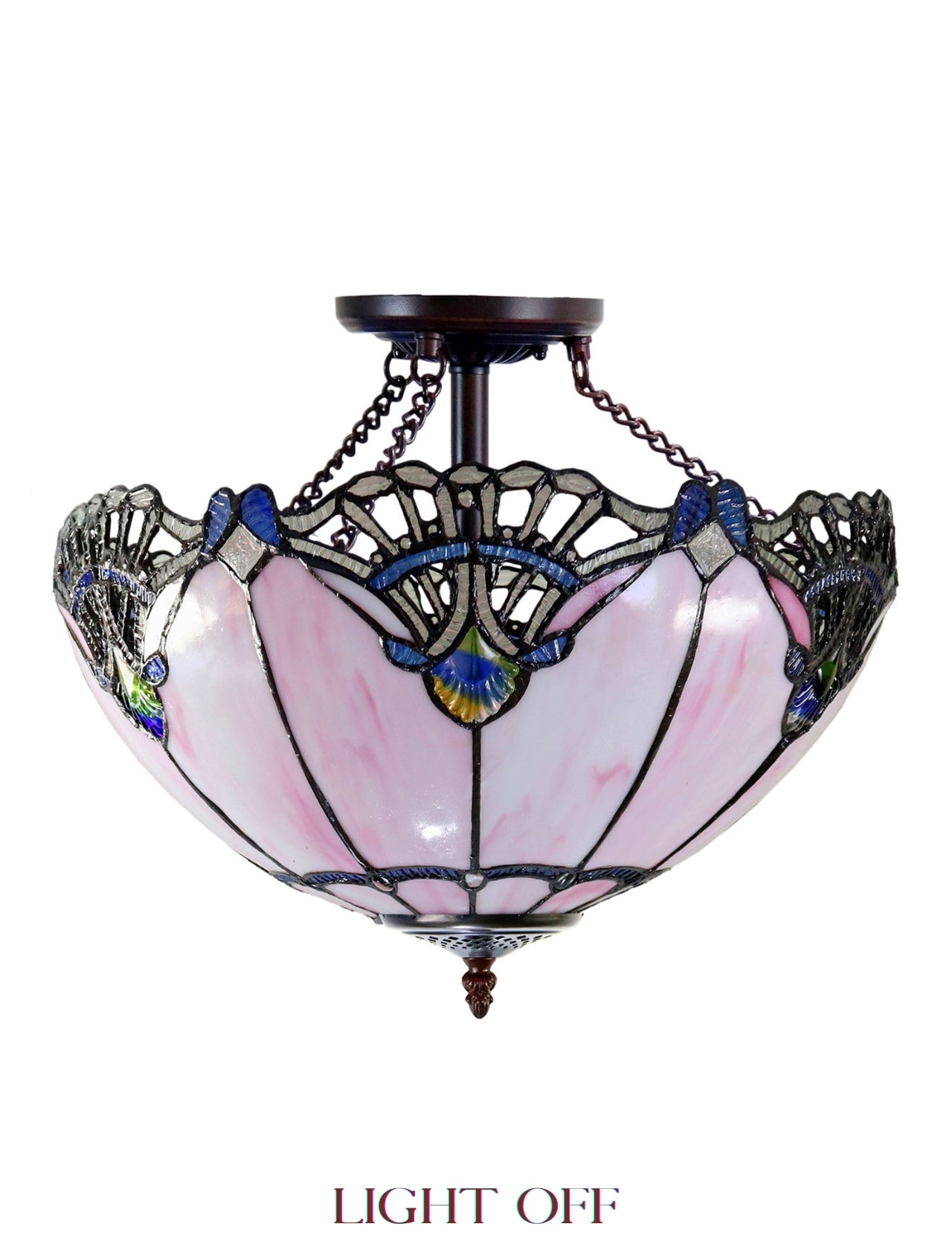 Large 16" Pink Rococo Style Tiffany  Uplighter Ceiling Light *Perfect for low ceilings Large 16" Pink Rococo Style Tiffany  Uplighter Ceiling Light *Perfect for low ceilings