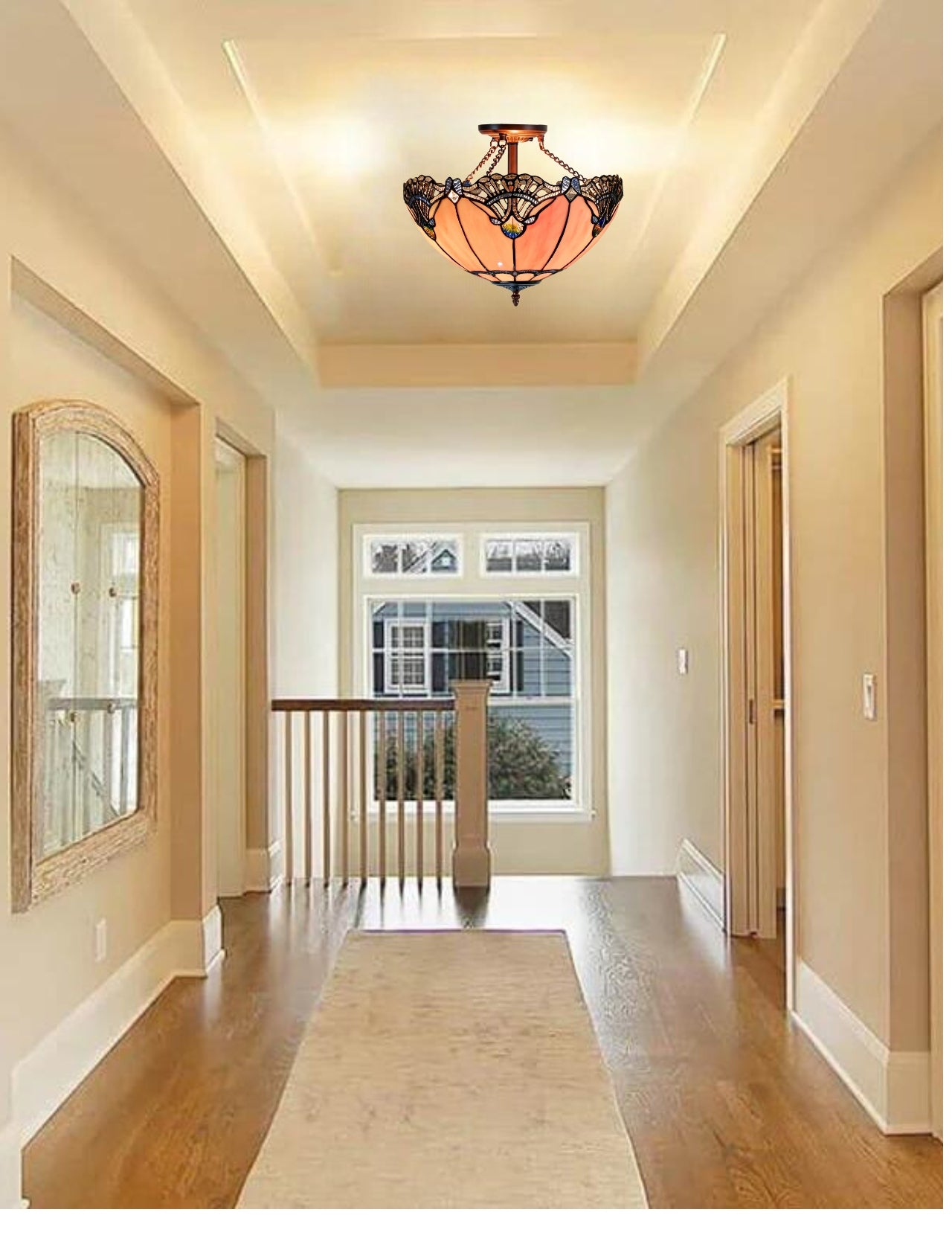 Large 16" Pink Rococo Style Tiffany  Uplighter Ceiling Light *Perfect for low ceilings Large 16" Pink Rococo Style Tiffany  Uplighter Ceiling Light *Perfect for low ceilings