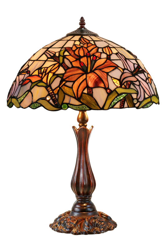 Large 16" Oriental Lily Style Stained Glass Leadlight Tiffany Table Lamp