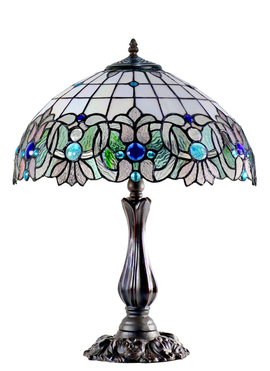 Large 16" Ocean Blue Jewels Tiffany leadlight Table Lamp