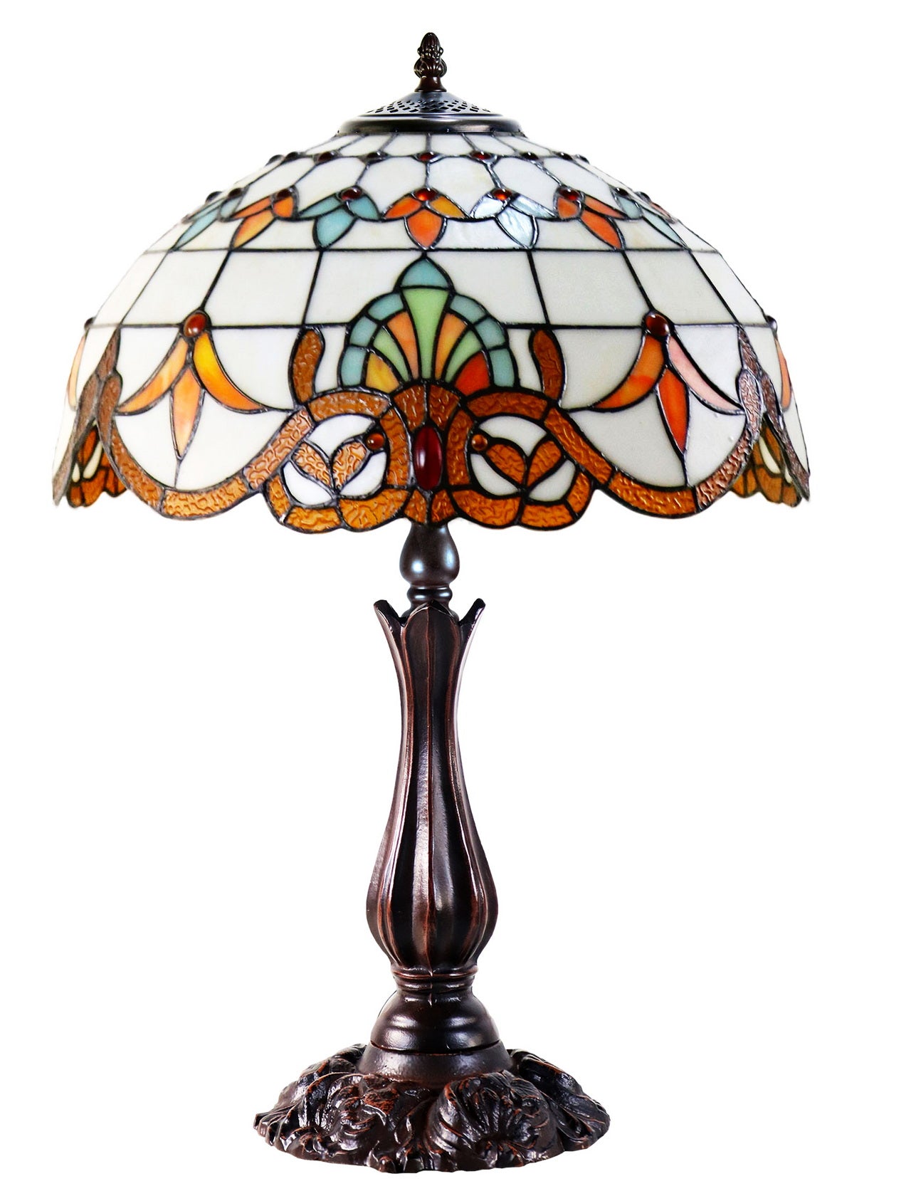 16" Large Beige Baroque Style Tiffany Table Lamp 16" Large Beige Baroque Style Tiffany Table Lamp