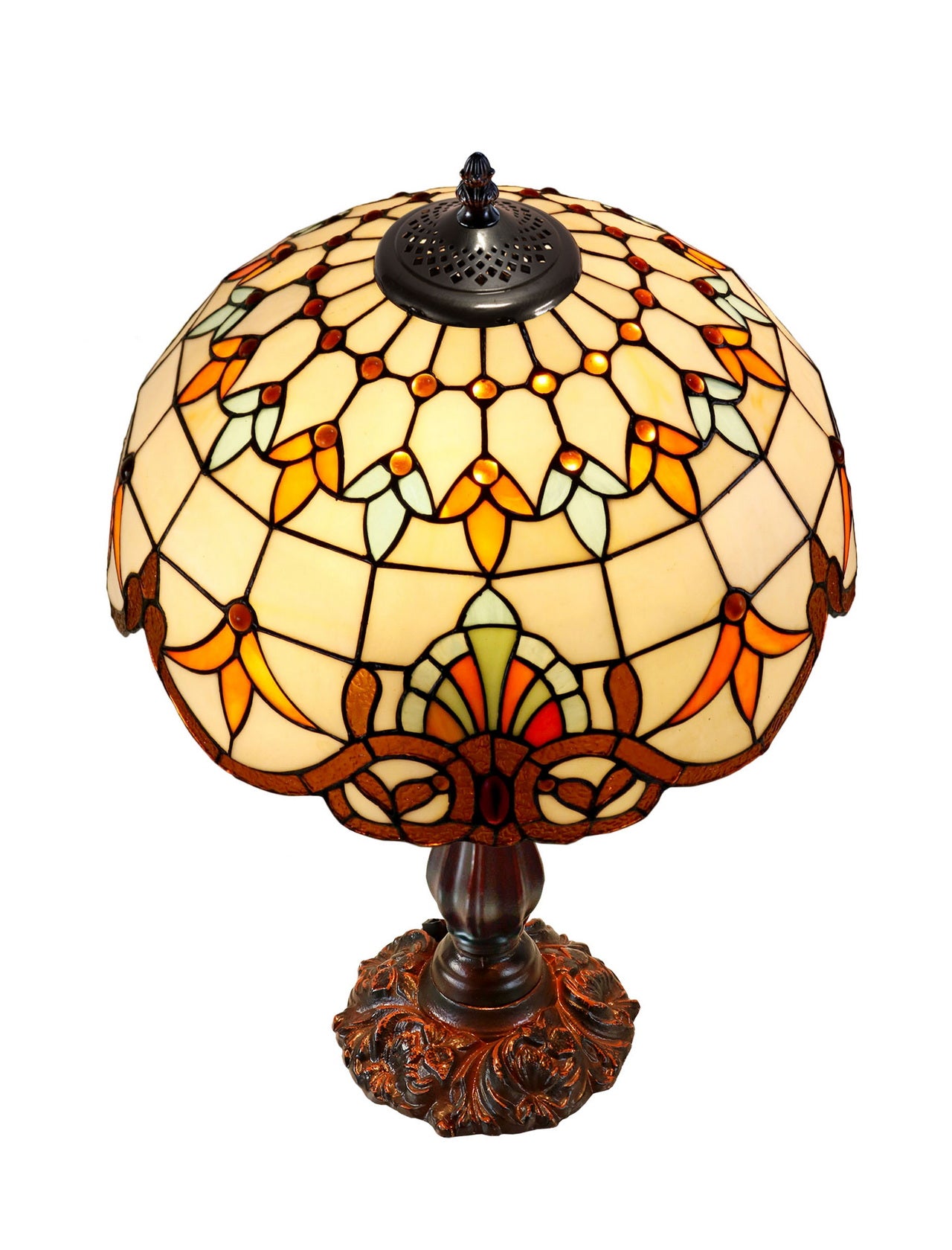 16" Large Beige Baroque Style Tiffany Table Lamp 16" Large Beige Baroque Style Tiffany Table Lamp