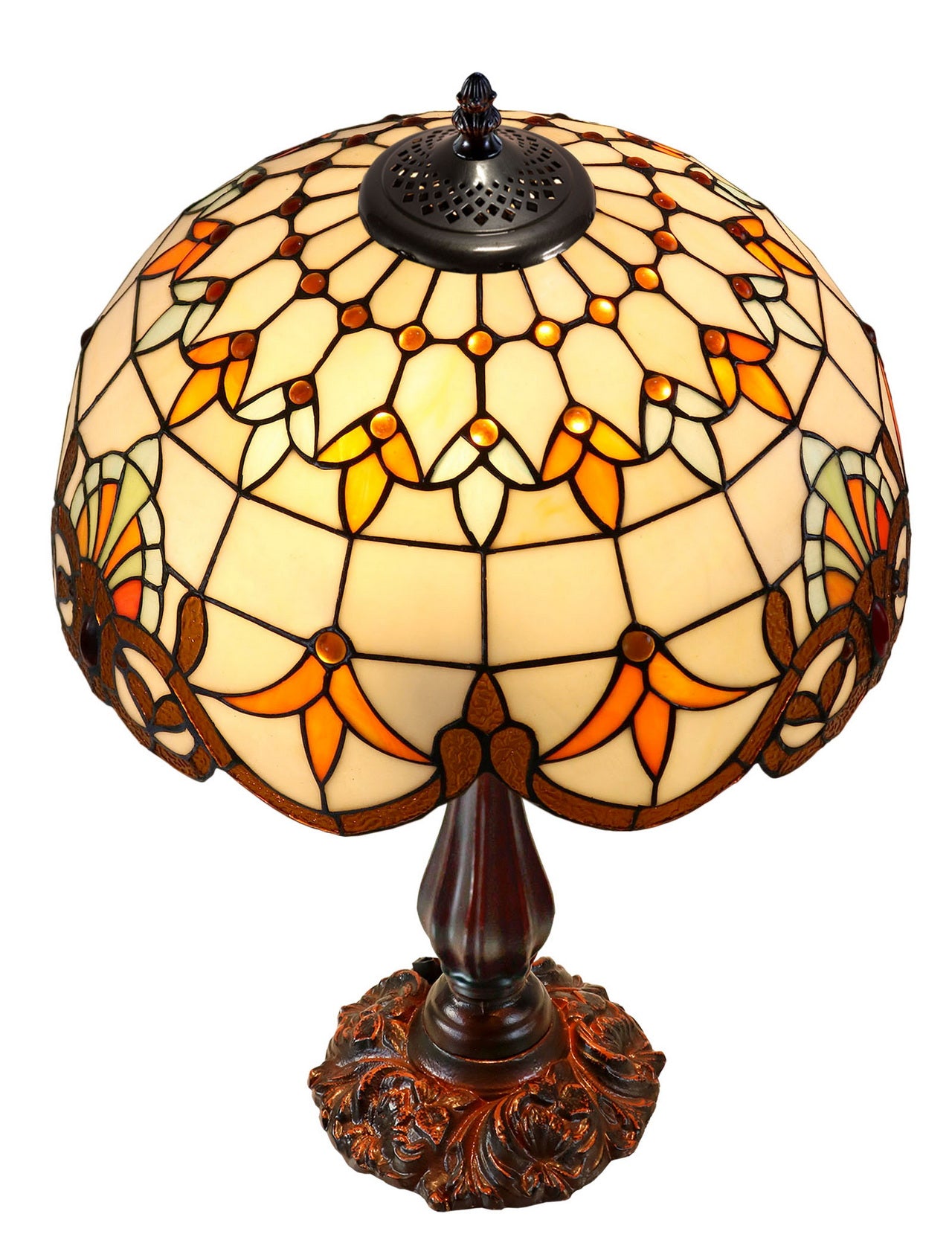 16" Large Beige Baroque Style Tiffany Table Lamp 16" Large Beige Baroque Style Tiffany Table Lamp