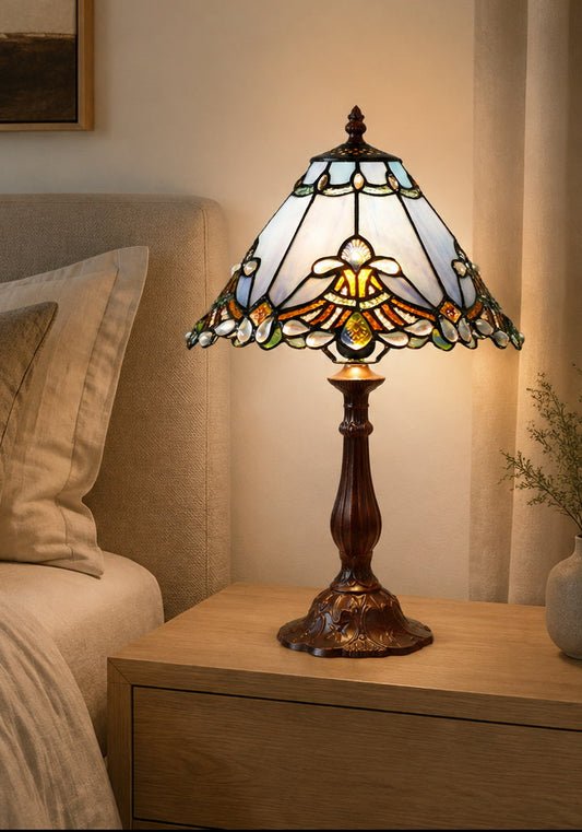 Stunning 12" Blue Jewel Carousel Tiffany Bedside Lamp