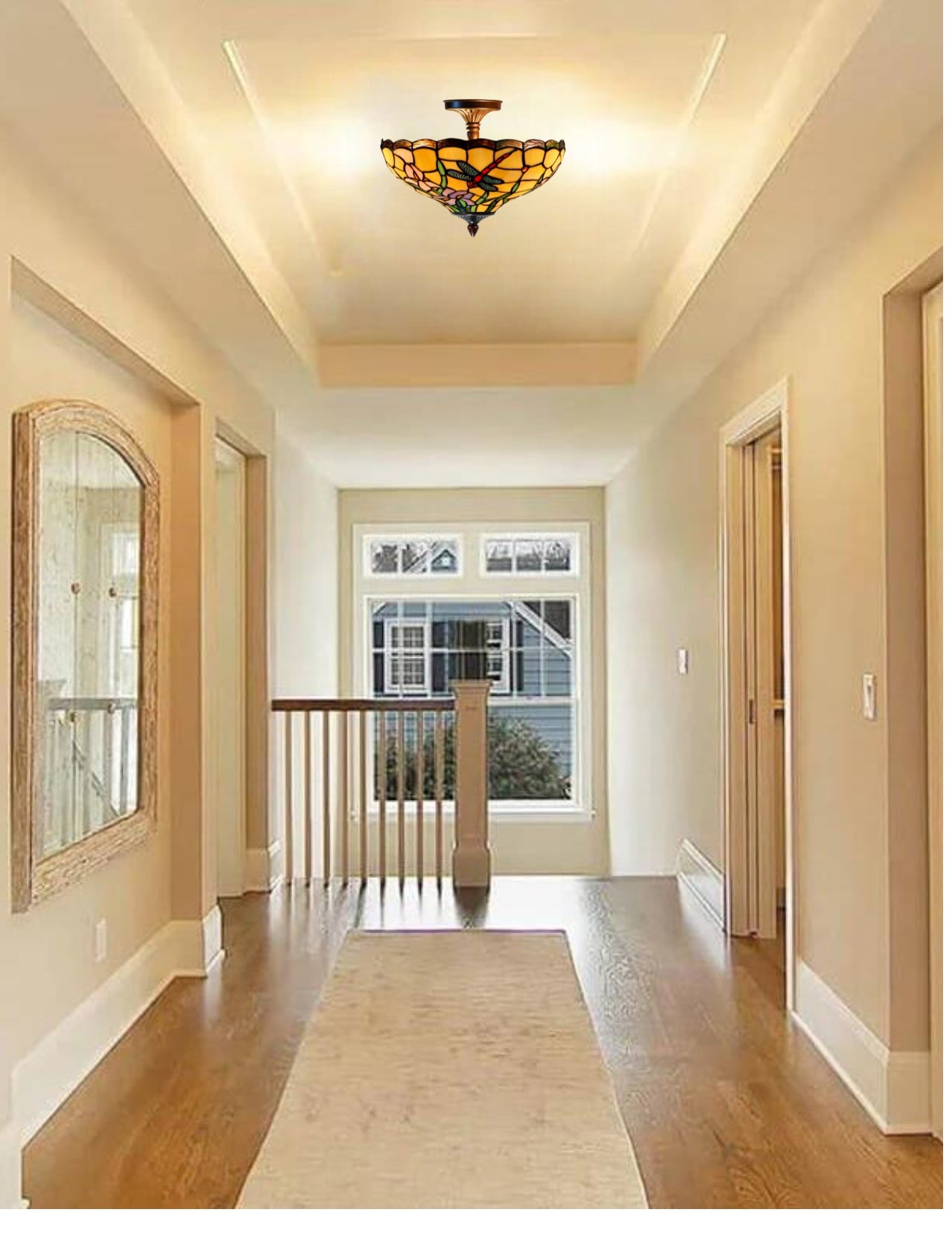 14" Dragonfly Flower style Tiffany  Uplighter Ceiling Light * designed for low ceilings 14" Dragonfly Flower style Tiffany  Uplighter Ceiling Light * designed for low ceilings