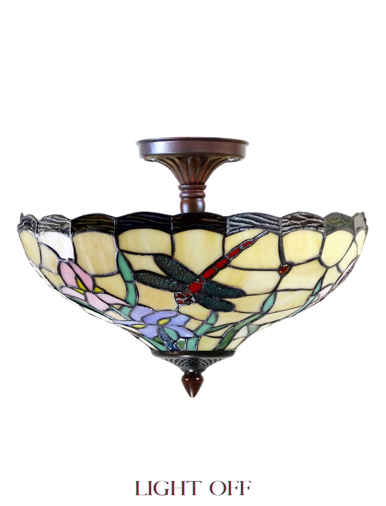 14" Dragonfly Flower style Tiffany  Uplighter Ceiling Light * designed for low ceilings 14" Dragonfly Flower style Tiffany  Uplighter Ceiling Light * designed for low ceilings