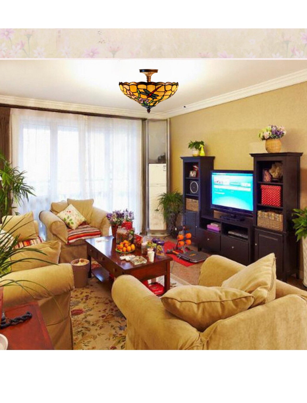 14" Dragonfly Flower style Tiffany  Uplighter Ceiling Light * designed for low ceilings 14" Dragonfly Flower style Tiffany  Uplighter Ceiling Light * designed for low ceilings