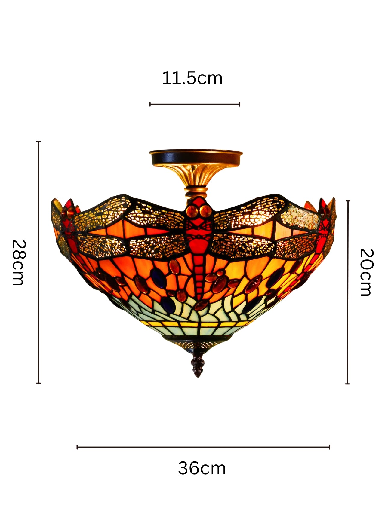 14" Red Dragonfly style Tiffany  Uplighter Ceiling Light *Perfect for low ceilings 14" Red Dragonfly style Tiffany  Uplighter Ceiling Light *Perfect for low ceilings