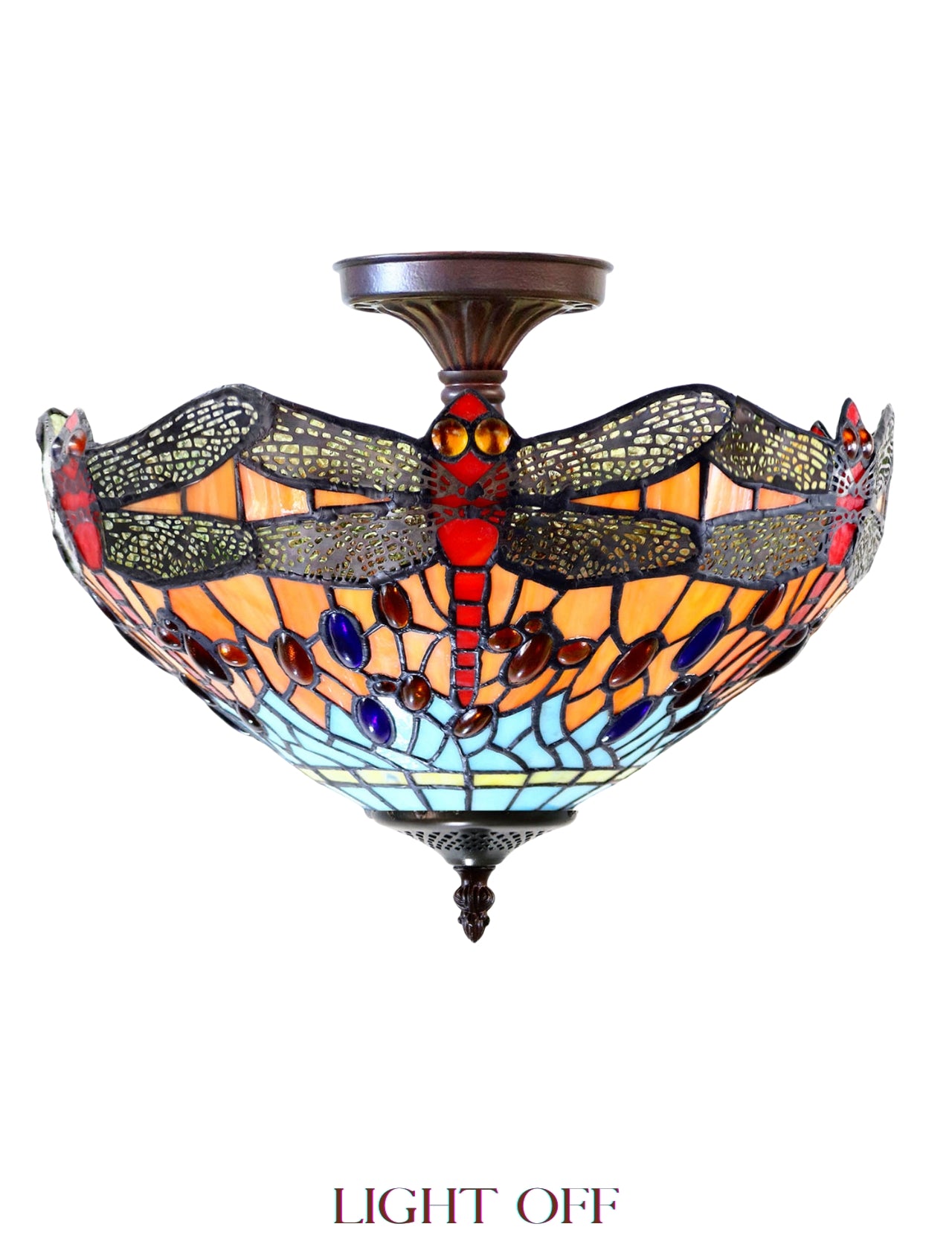 14" Red Dragonfly style Tiffany  Uplighter Ceiling Light *Perfect for low ceilings 14" Red Dragonfly style Tiffany  Uplighter Ceiling Light *Perfect for low ceilings