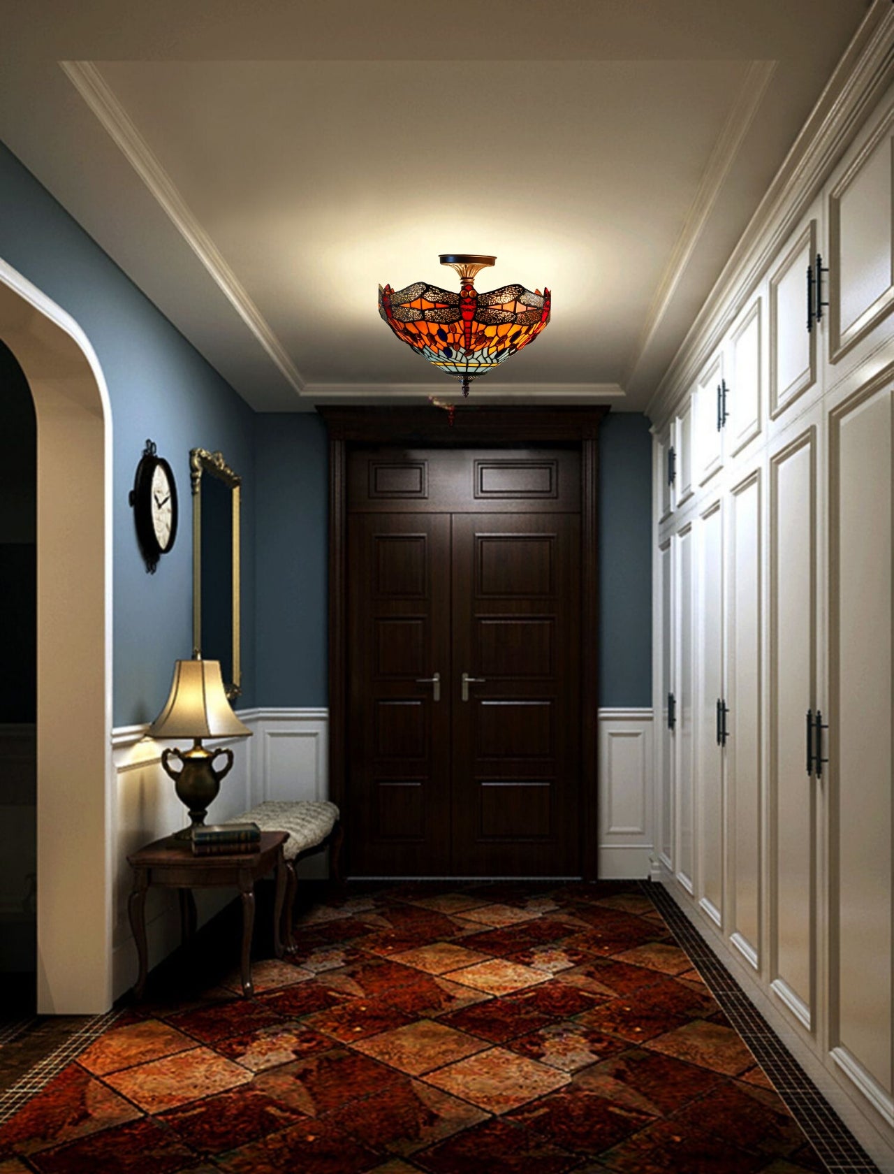 14" Red Dragonfly style Tiffany  Uplighter Ceiling Light *Perfect for low ceilings 14" Red Dragonfly style Tiffany  Uplighter Ceiling Light *Perfect for low ceilings