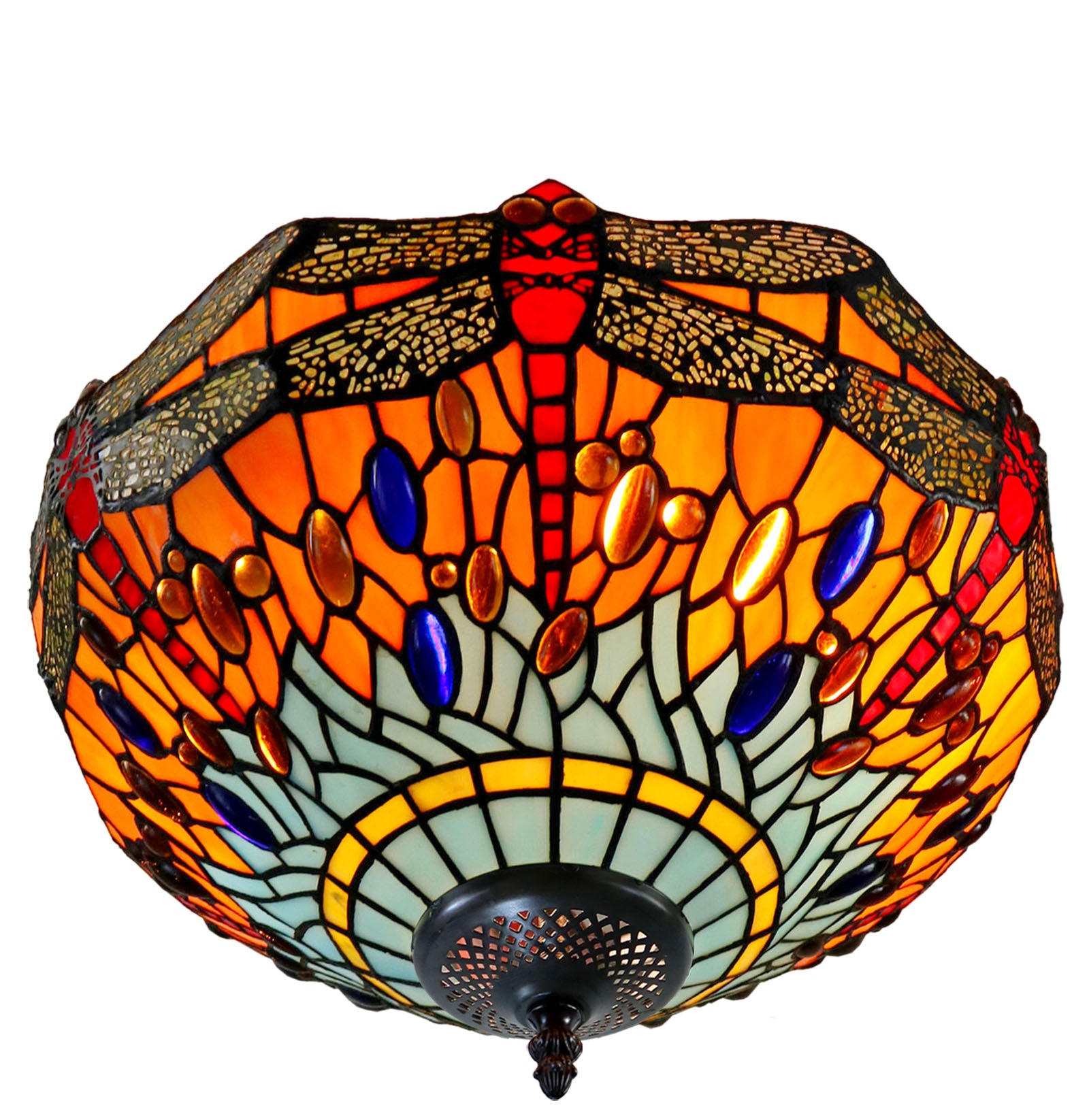 14" Red Dragonfly style Tiffany  Uplighter Ceiling Light *Perfect for low ceilings 14" Red Dragonfly style Tiffany  Uplighter Ceiling Light *Perfect for low ceilings
