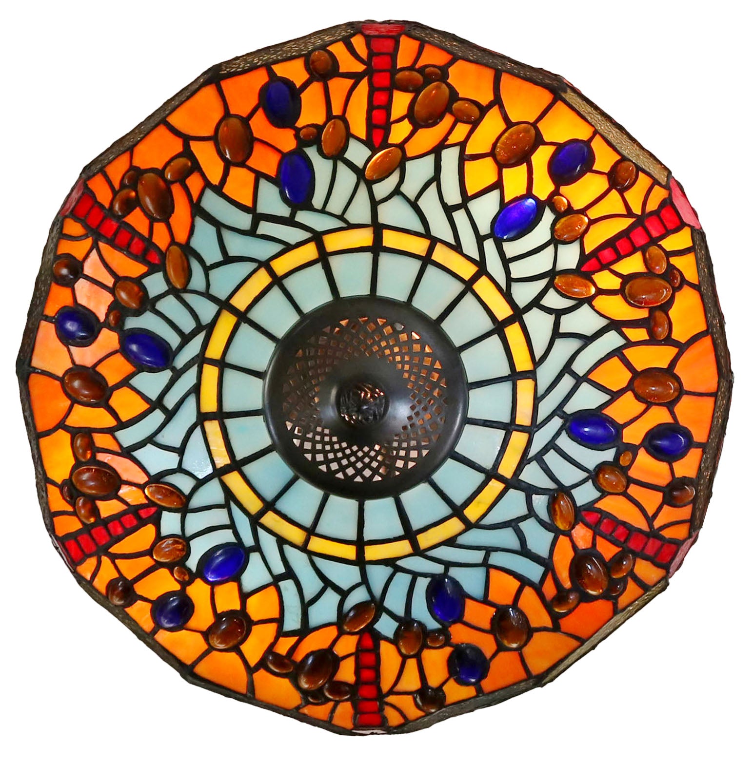 14" Red Dragonfly style Tiffany  Uplighter Ceiling Light *Perfect for low ceilings 14" Red Dragonfly style Tiffany  Uplighter Ceiling Light *Perfect for low ceilings