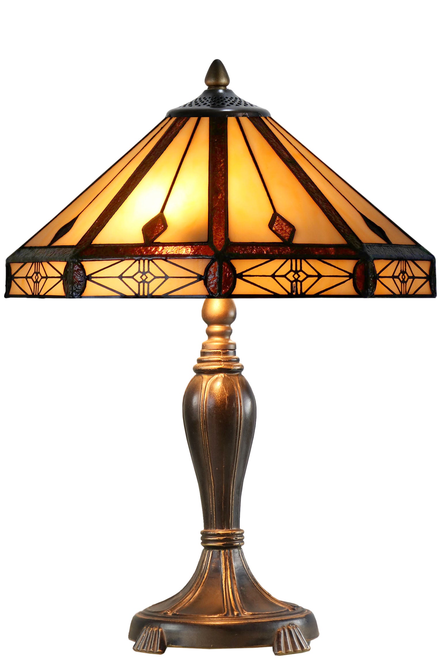 Classic 14" Vintage Style Tiffany Table Lamp with with geometric and artistic patterns Classic 14" Vintage Style Tiffany Table Lamp with with geometric and artistic patterns