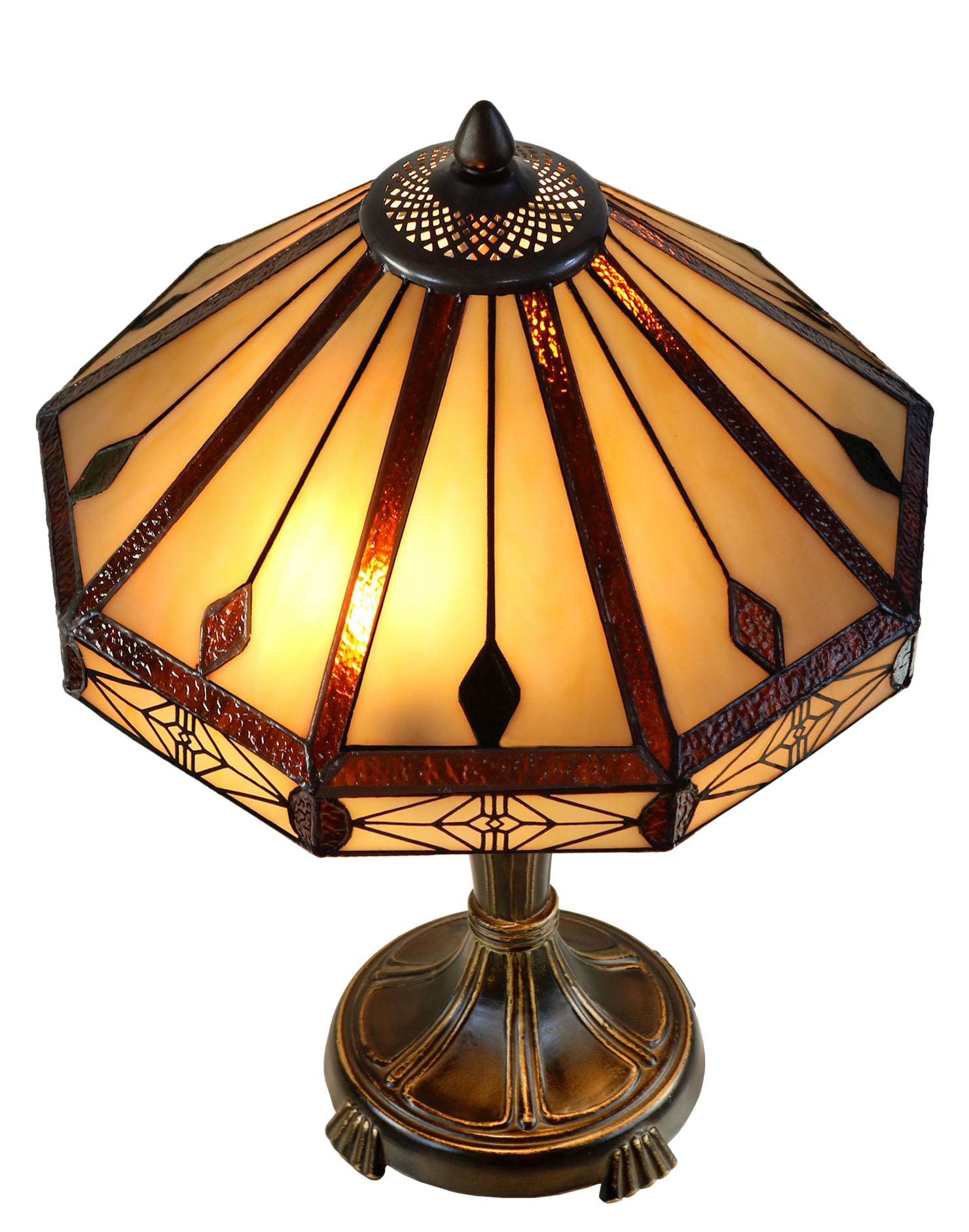 Classic 14" Vintage Style Tiffany Table Lamp with with geometric and artistic patterns Classic 14" Vintage Style Tiffany Table Lamp with with geometric and artistic patterns