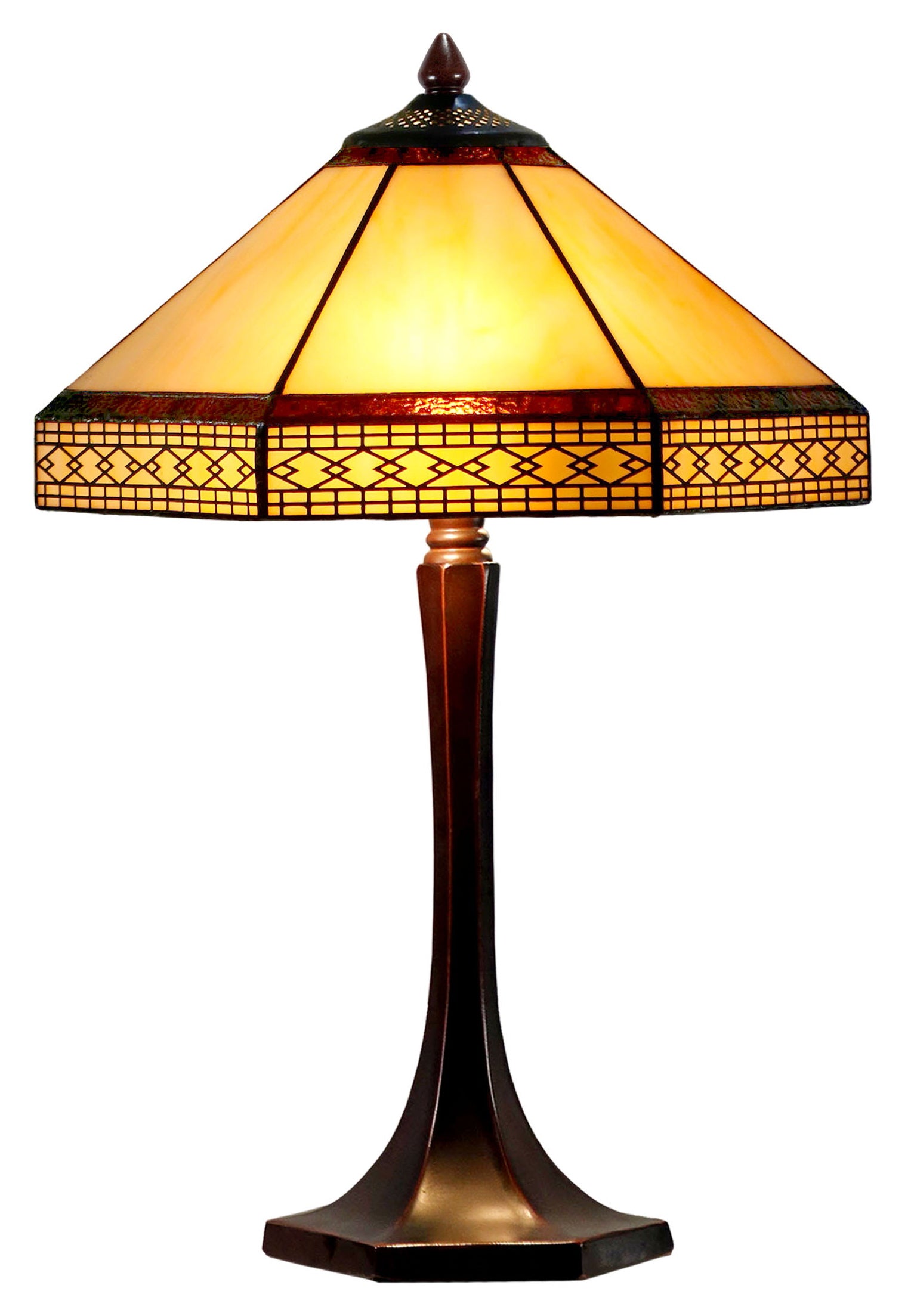 Elegant 14"  Tiffany Table Lamp Stained glass shade with geometric patterns Elegant 14"  Tiffany Table Lamp Stained glass shade with geometric patterns