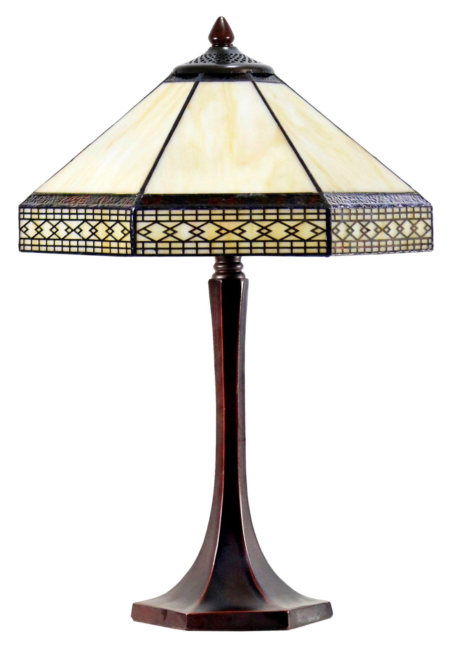 Elegant 14"  Tiffany Table Lamp Stained glass shade with geometric patterns Elegant 14"  Tiffany Table Lamp Stained glass shade with geometric patterns