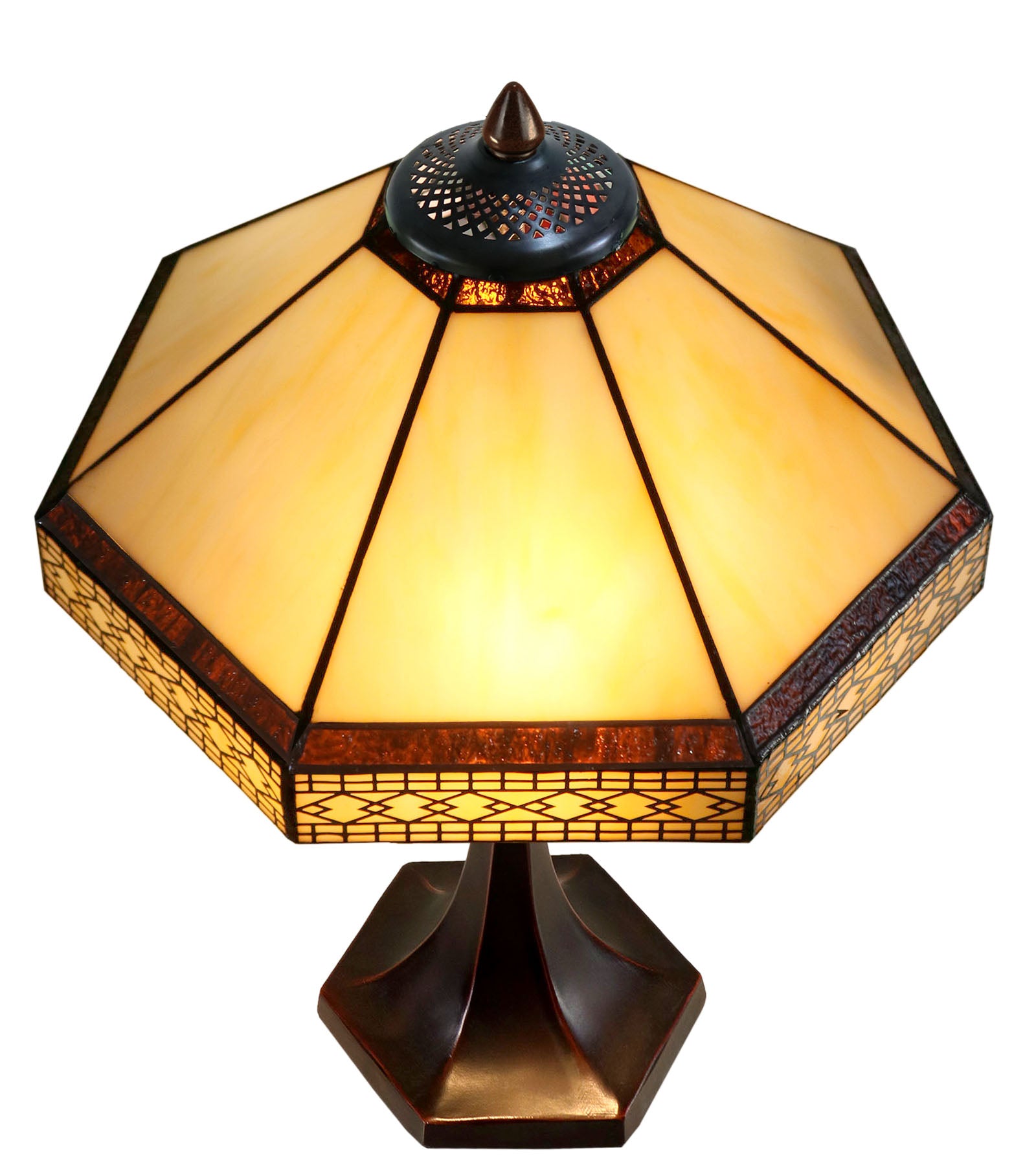 Elegant 14"  Tiffany Table Lamp Stained glass shade with geometric patterns Elegant 14"  Tiffany Table Lamp Stained glass shade with geometric patterns