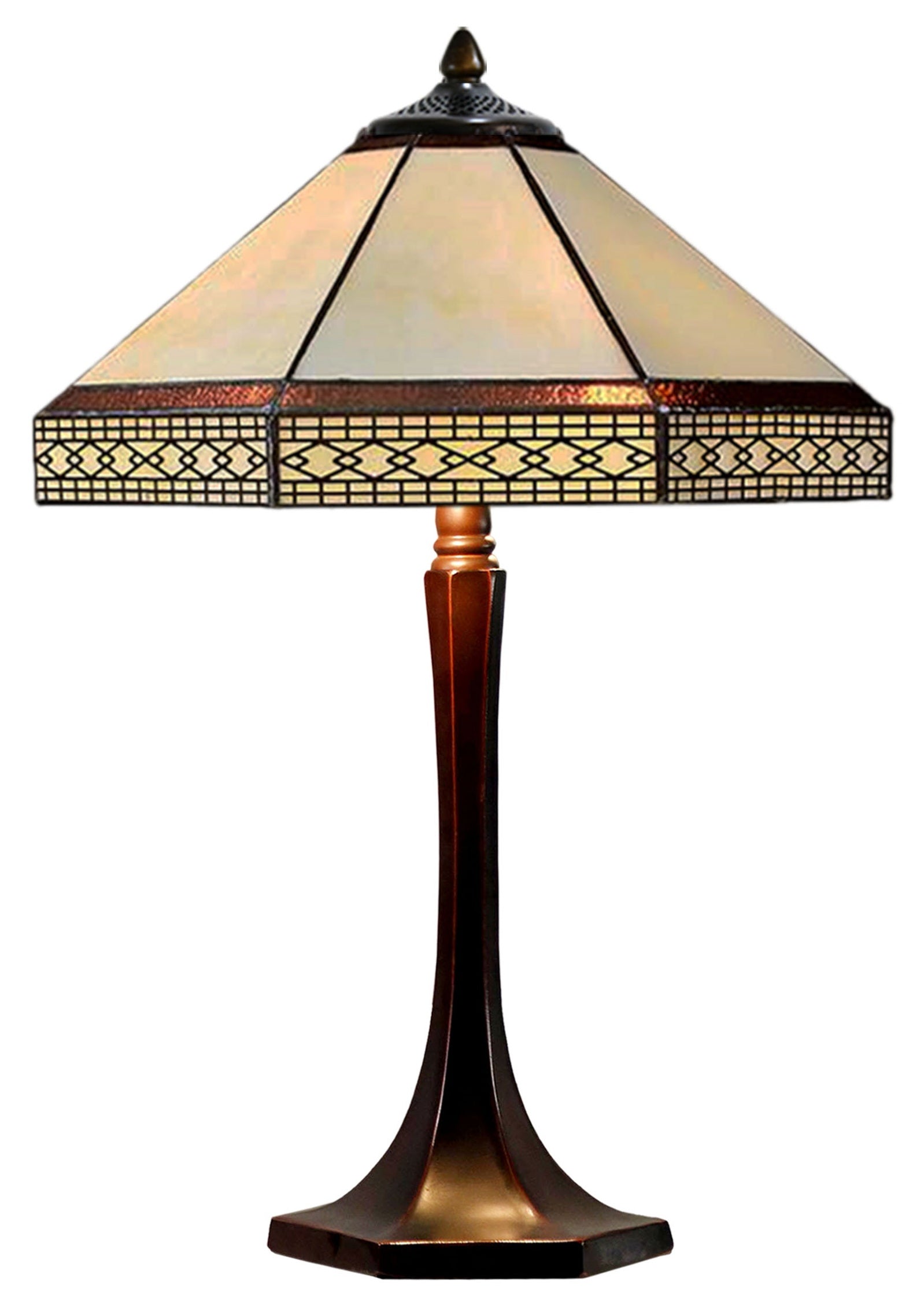Elegant 14"  Tiffany Table Lamp Stained glass shade with geometric patterns Elegant 14"  Tiffany Table Lamp Stained glass shade with geometric patterns