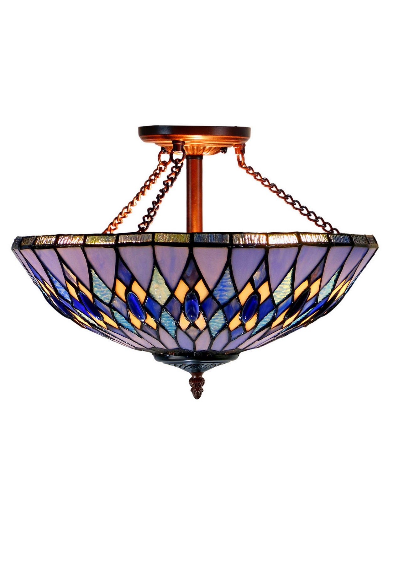 Large 16 inches Blue Tiffany Geometric Semi Flush Mount Ceiling Lights Large 16 inches Blue Tiffany Geometric Semi Flush Mount Ceiling Lights