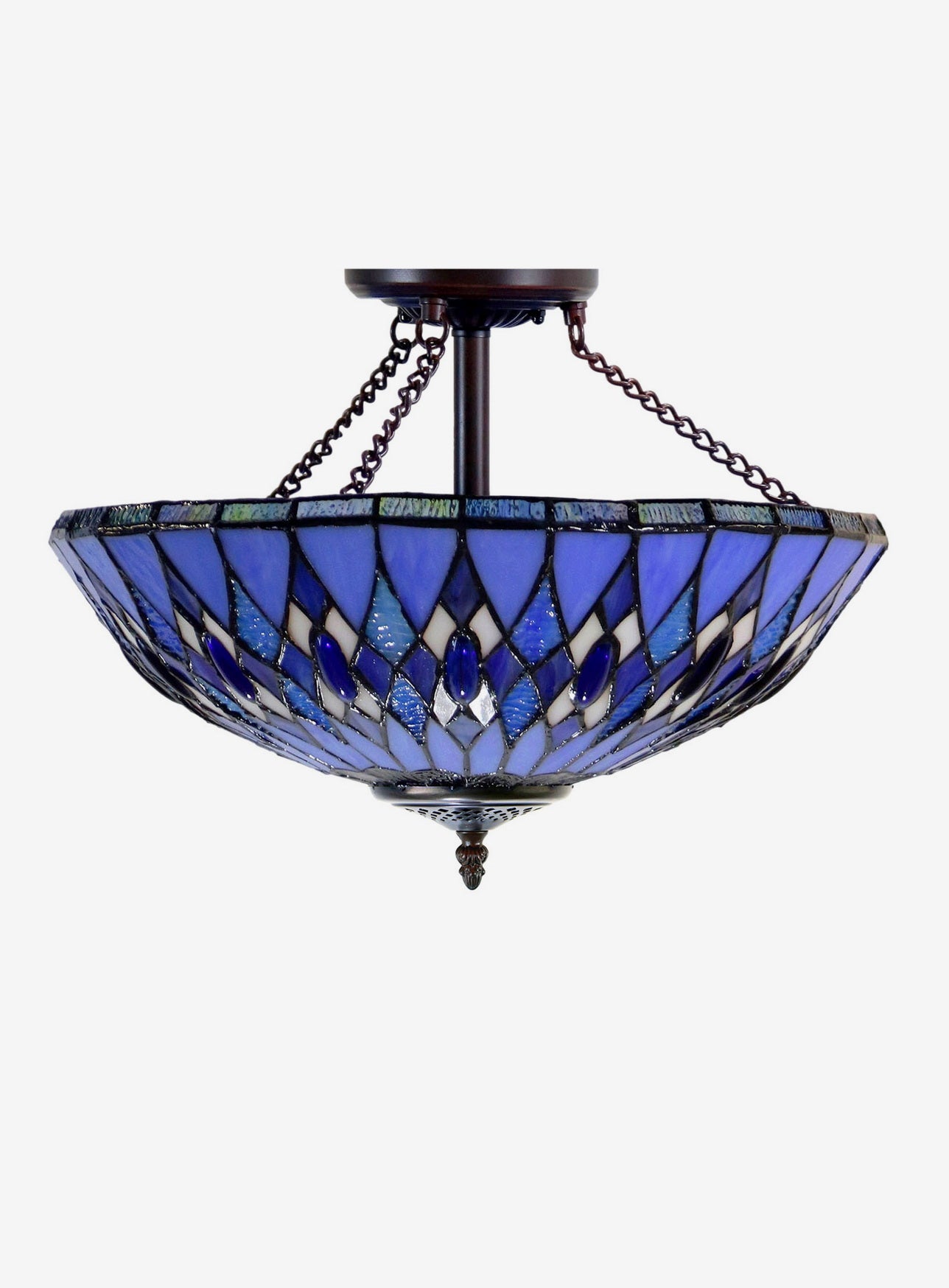 Large 16 inches Blue Tiffany Geometric Semi Flush Mount Ceiling Lights Large 16 inches Blue Tiffany Geometric Semi Flush Mount Ceiling Lights