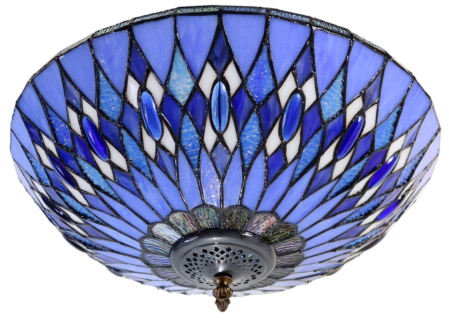 Large 16 inches Blue Tiffany Geometric Semi Flush Mount Ceiling Lights Large 16 inches Blue Tiffany Geometric Semi Flush Mount Ceiling Lights