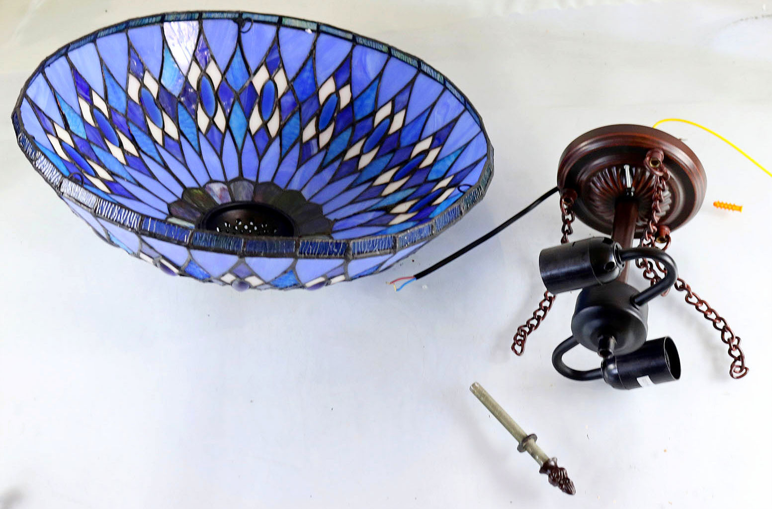 Large 16 inches Blue Tiffany Geometric Semi Flush Mount Ceiling Lights Large 16 inches Blue Tiffany Geometric Semi Flush Mount Ceiling Lights