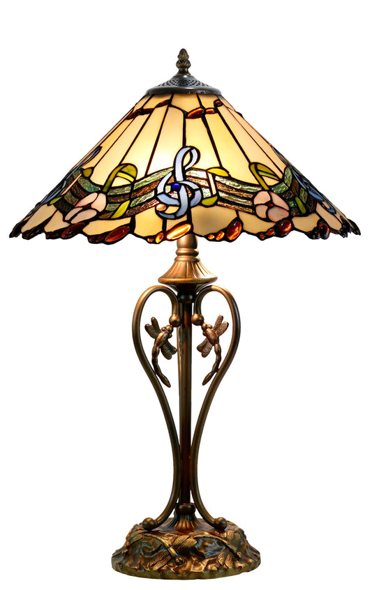 16" Melody and Flower Tiffany Table Lamp with Art Decor Base