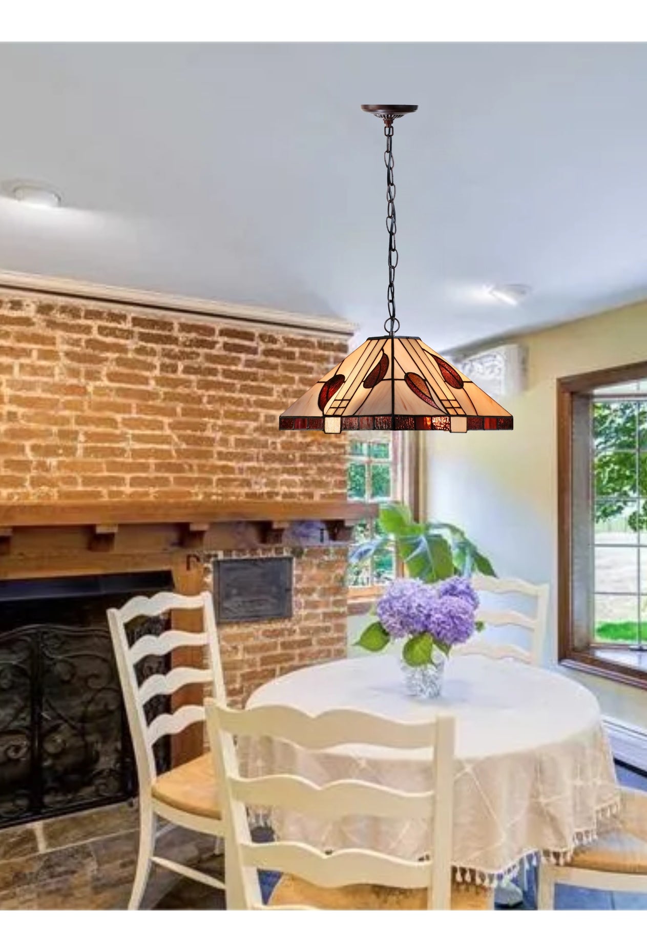 Large Mission Tiffany Style Leaf Pendant Light Large Mission Tiffany Style Leaf Pendant Light