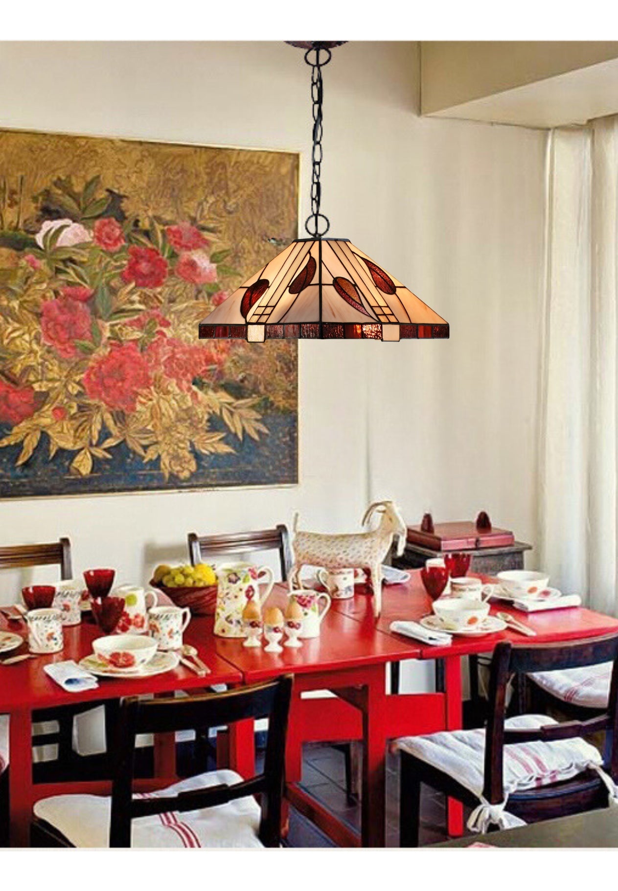 Large Mission Tiffany Style Leaf Pendant Light Large Mission Tiffany Style Leaf Pendant Light