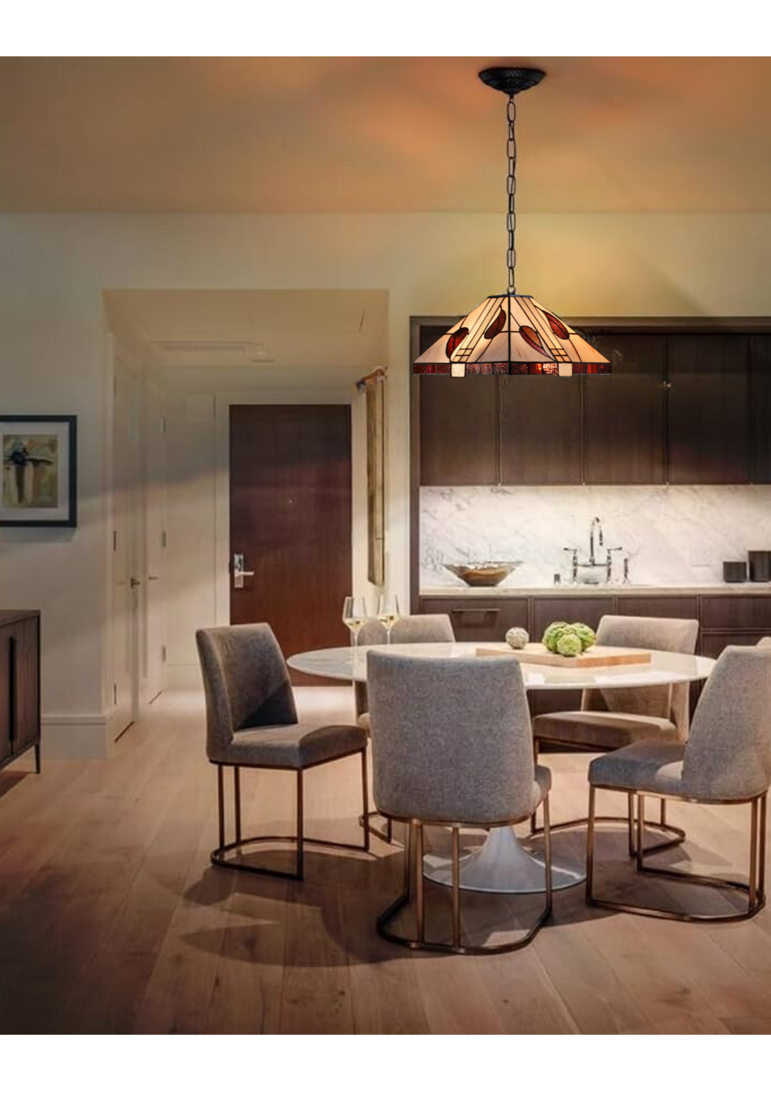 Large Mission Tiffany Style Leaf Pendant Light Large Mission Tiffany Style Leaf Pendant Light