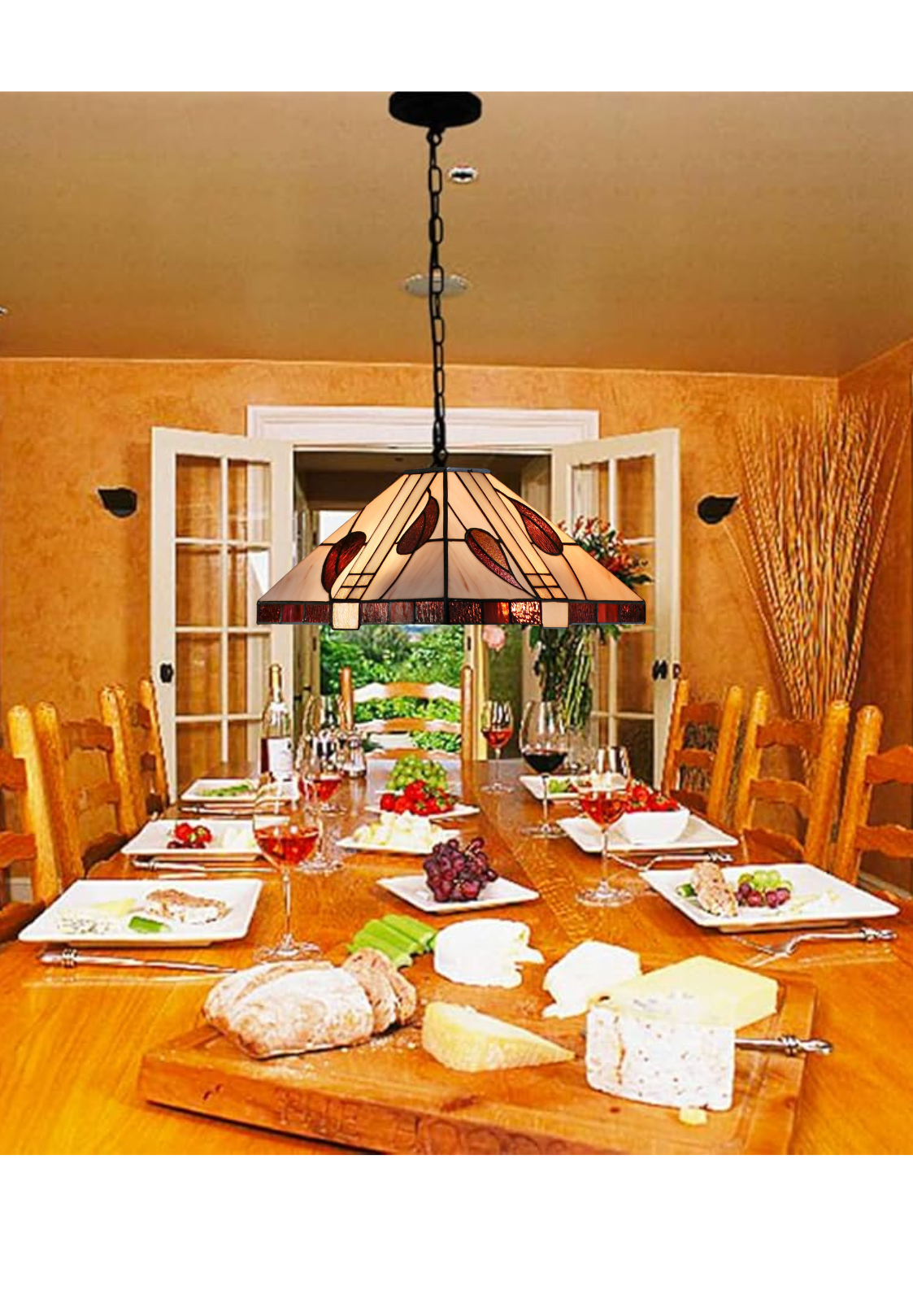 Large Mission Tiffany Style Leaf Pendant Light Large Mission Tiffany Style Leaf Pendant Light